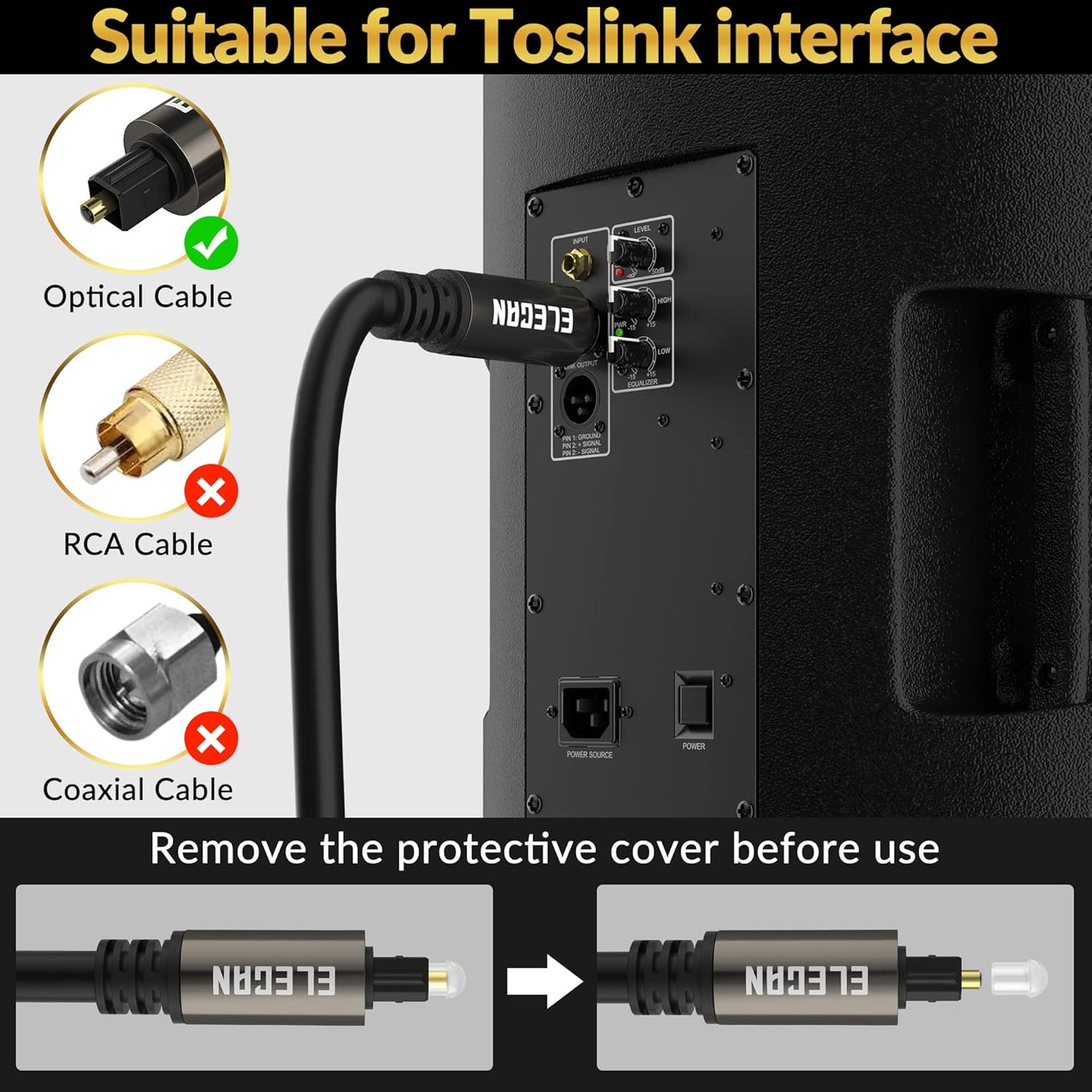 Elecan Optical Audio Cable 75 Ft Digital Audio Toslink Cable Cord-Fiber Optic-Gold Plated-Flexiable&Durable-for Home Theater,Sound Bar,PS4&Xbox-with 4 Right Angled and Mini Toslink Adapters+Ties