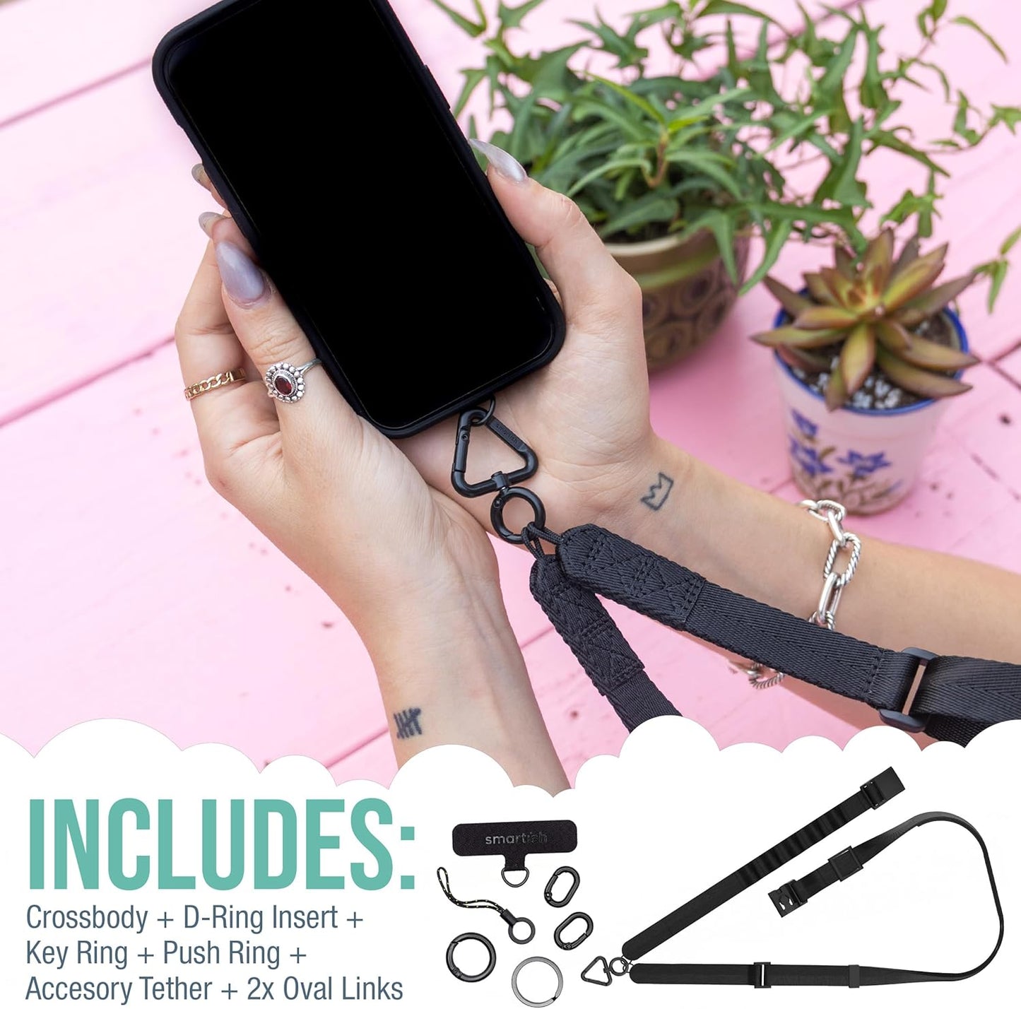 Smartish Phone Lanyard - Case Clinger - Universal iPhone Holder w/Detachable Crossbody Shoulder Neck Strap w/Storage Loops, Fidlock, Insert for Phone Cases iPhone, Galaxy, Pixel - So Jaded