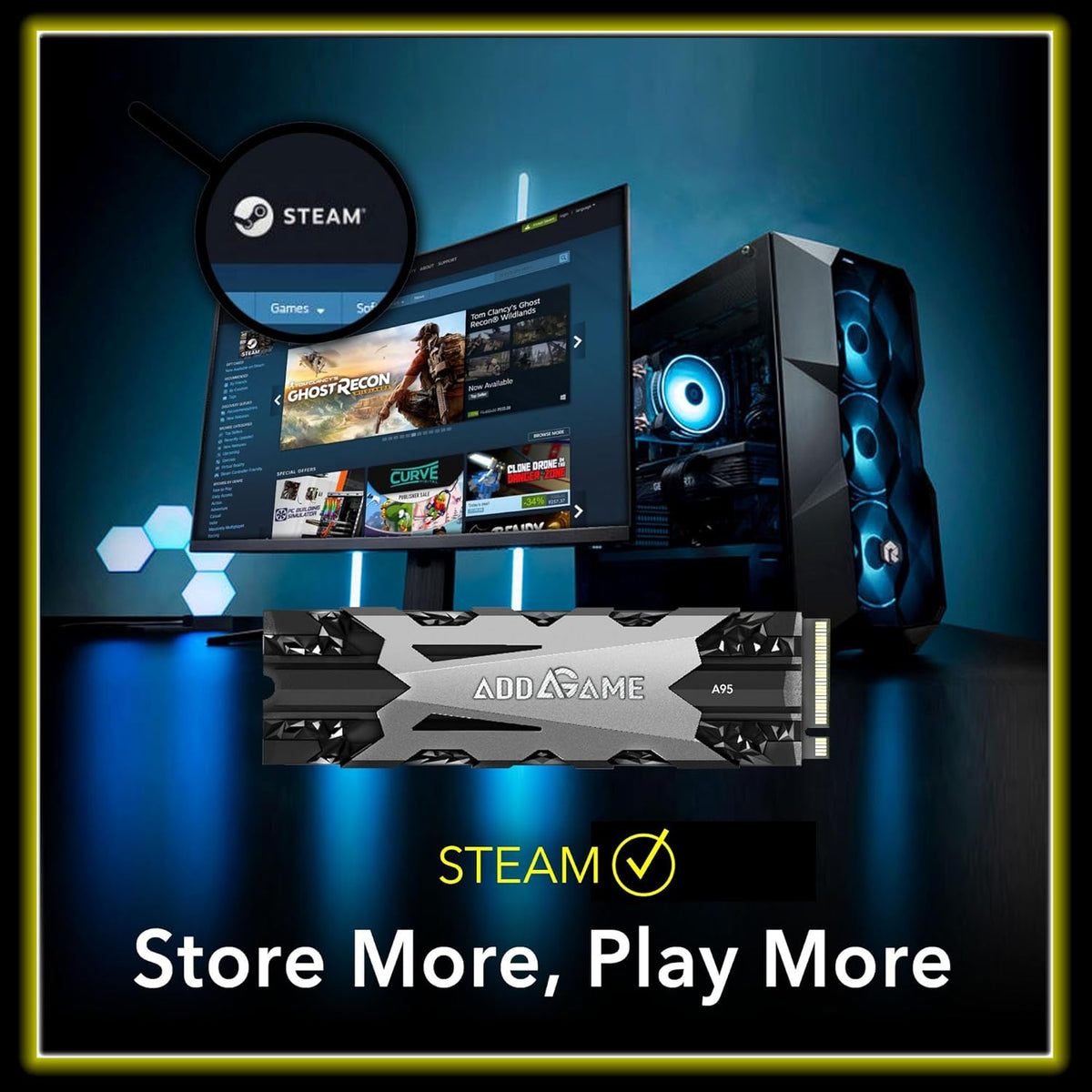 Addlink A95 4TB M.2 SSD Gaming PC Storage Expansion with Heatsink, up to 7200 MB/s, Internal Gaming SSD -2280 PCIe NVMe Gen4X4 3D TLC with Dram NAND SSD