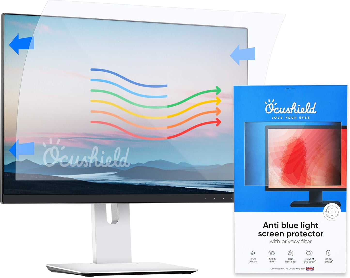 Ocushield 26” (16:10) Anti-Blue Light Screen Protector with Privacy Filter for Laptops and Computer Monitors - Anti-Glare - Easy Install - Anti-Fingerprint - Reduce Eye Fatigue (552 x 346 mm)