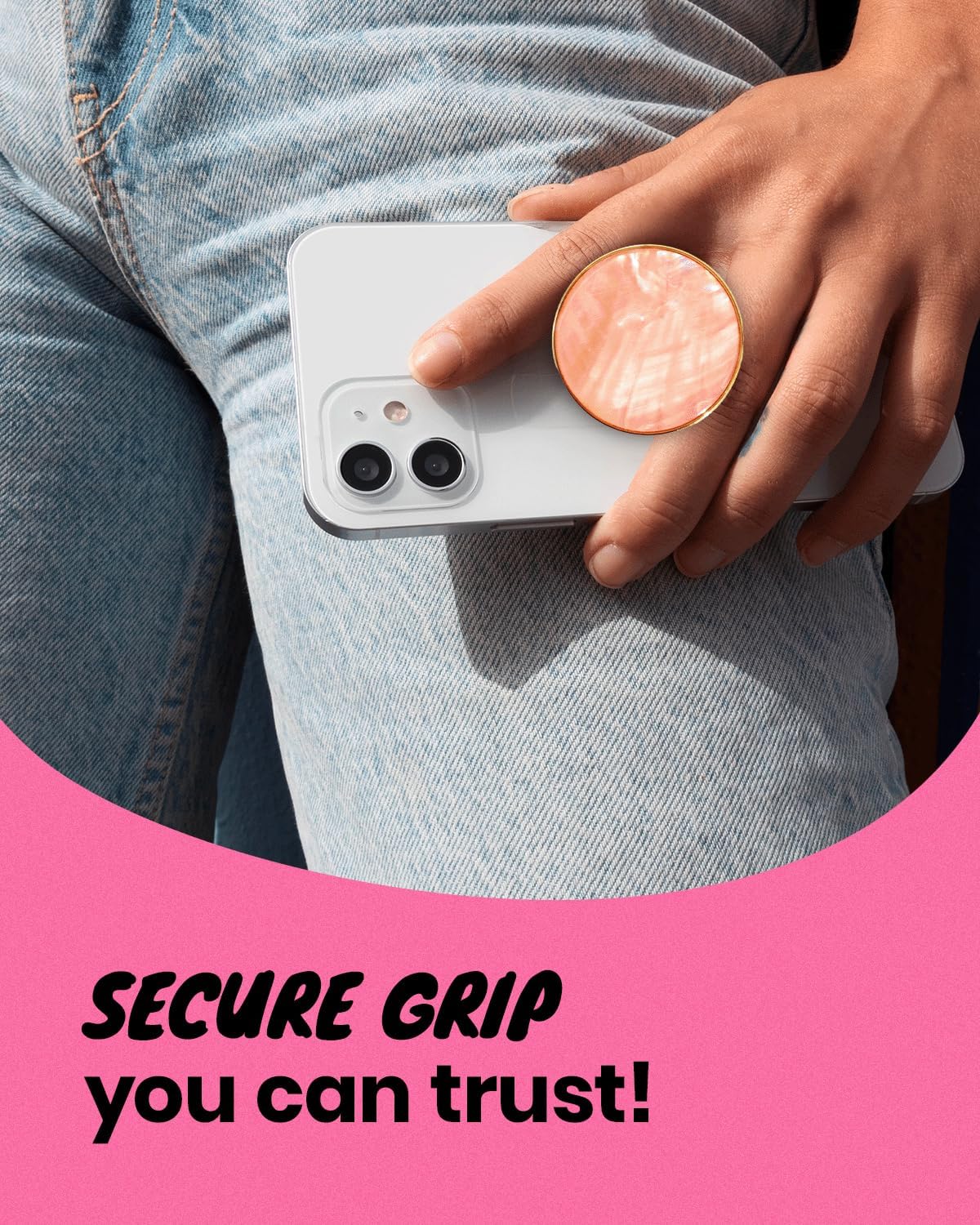 OnTheGrip Cute Natural Seashell Design Round Shape Collapsible Mobile Phone Grip Stand Holder for Smartphone Tablet Cell Phone Accessory (Peach)