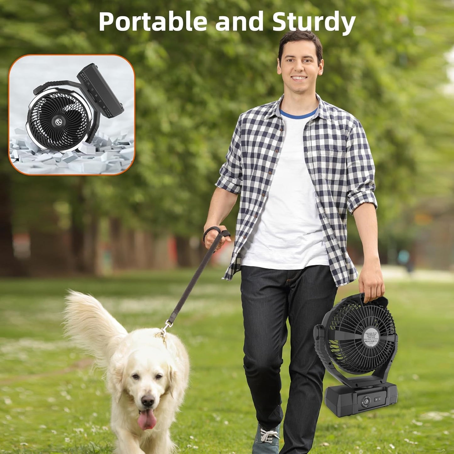 PANERGY Camping Fan with Light - 20000mAh Rechargeable Battery Fan with Charger, 70Hrs Cooling Time, 4 Speeds, 110° Auto Oscillation & 270° Pivot Design with Hook for Camping/Power Outage/Hurricane