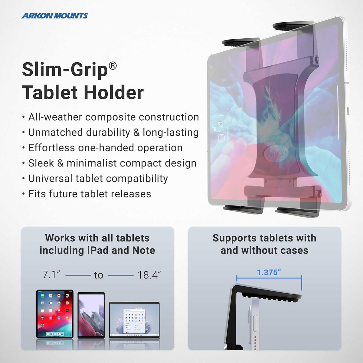 ARKON Mounts - Heavy Duty Tablet Holder with Clamp Mount and 12-Inch Bendable Gooseneck Arm | Versatile Tablet Stand with Easy Install & Durable Support | Securely fits iPad, Galaxy, Note, and more