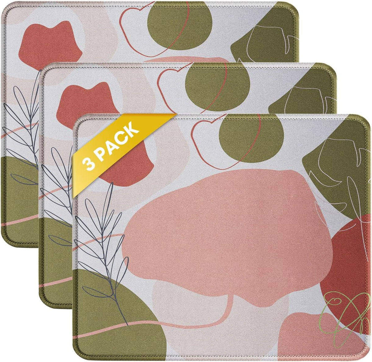 JIKIOU 3 Pack Mouse Pad with Stitched Edge, Comfortable Mouse Pads with Non-Slip Rubber Base, Washable Mousepads Bulk with Lycra Cloth, Mouse Pads for Computers Laptop Mouse 10.2x8.3x0.12in Rose