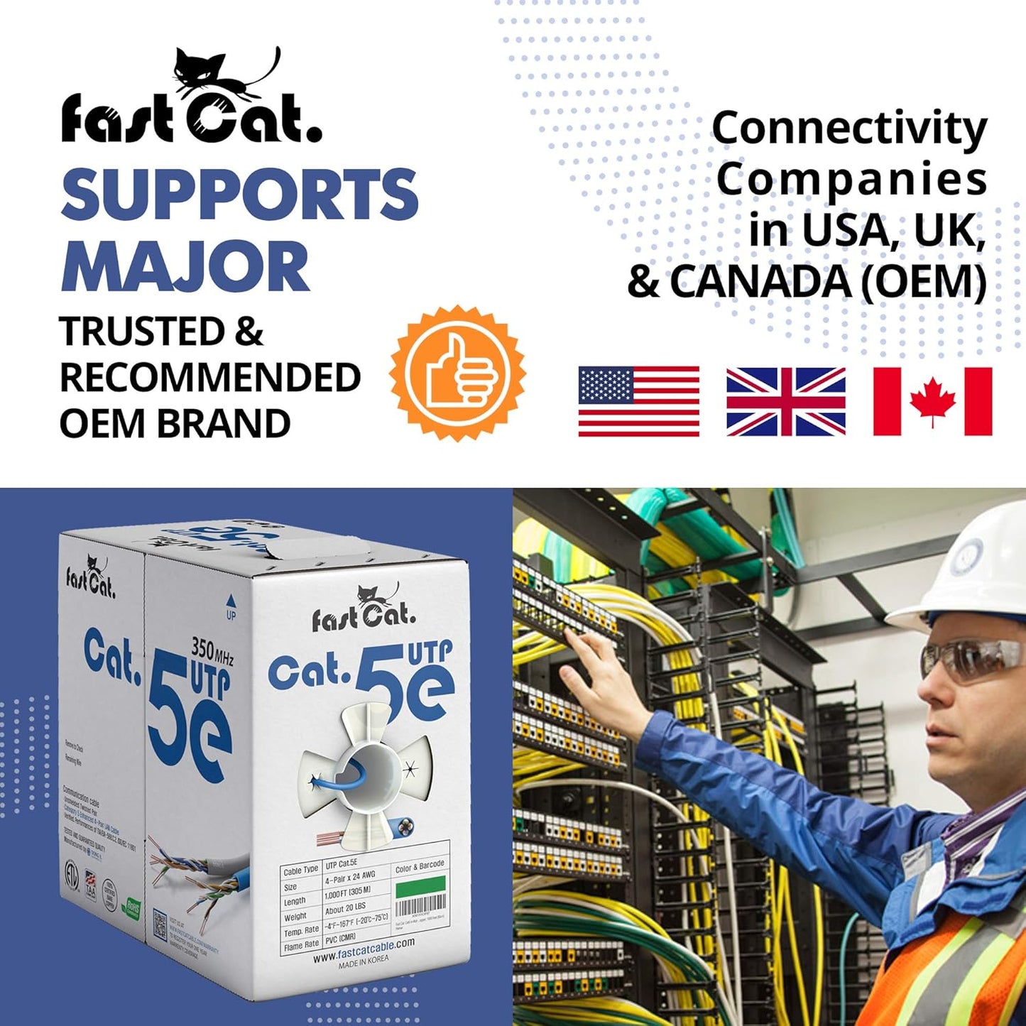 fast Cat. Cat5e Ethernet Cable 1000ft - 24 AWG, CMR, Insulated Bare Copper Wire Cat 5 ethernet Cable with FastReel - 350MHZ / Gigabit Speed UTP Cable Cat5e - CMR (Green)