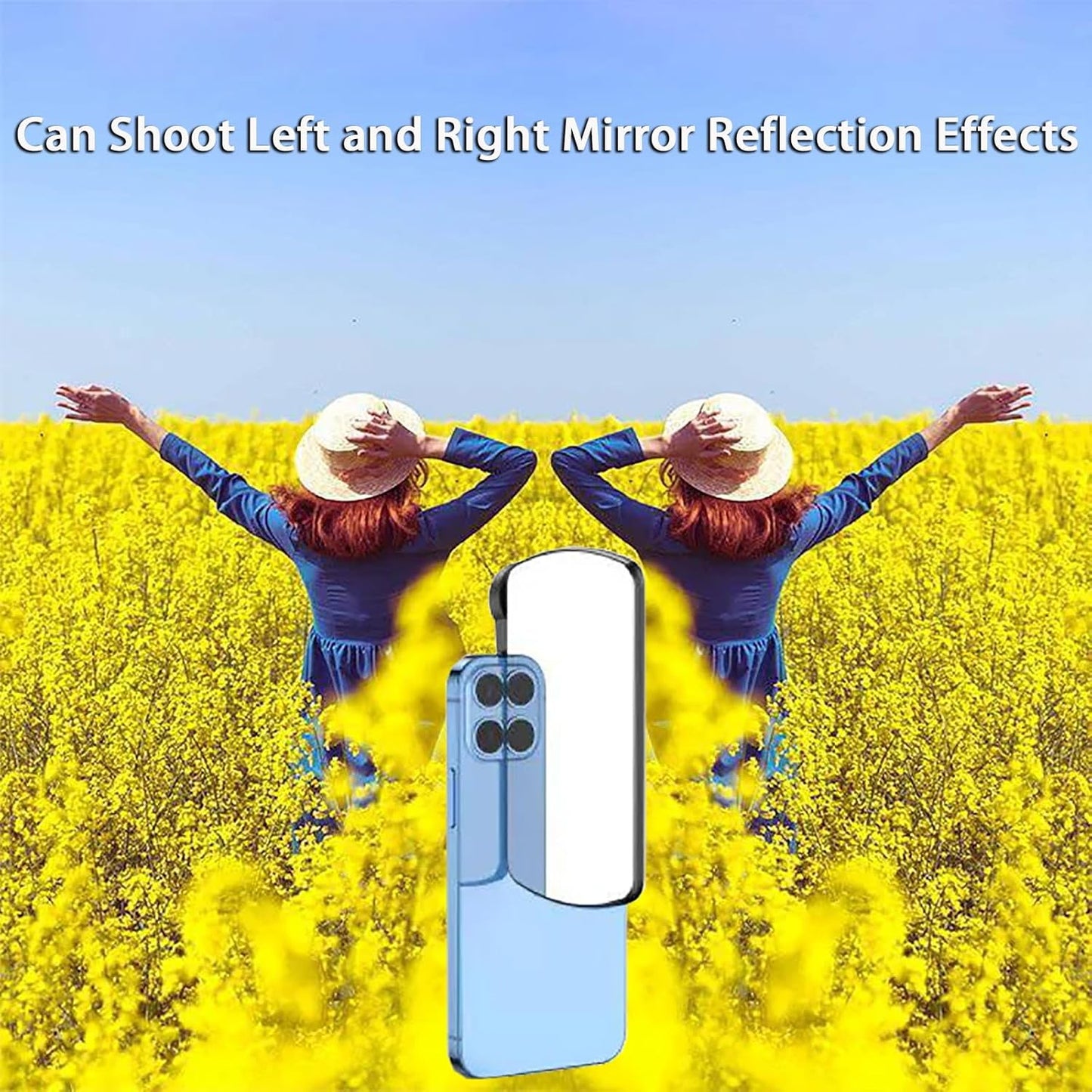 2025 New Upgrade Adjustable Smartphone Camera Mirror Reflection Clip Kit for iPhone & All Phones, Mirror Effect Lens - HD Glass Phone Shooting Reflection Mirror for Outdoor Travel Photography (Black)