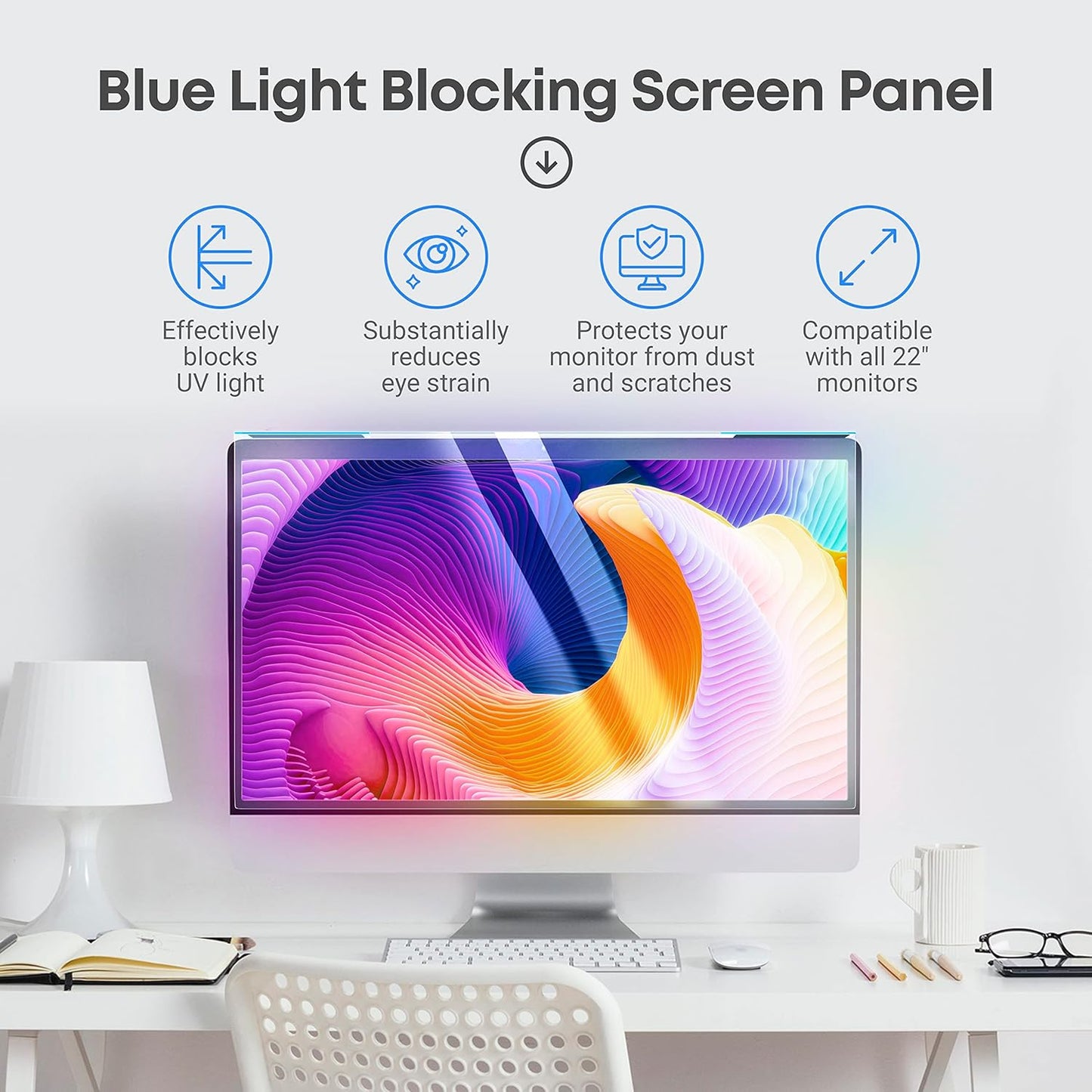 VINTEZ Blue Light Screen Protector for 22 Inch Computer Monitor and Laptop – Anti-UV Blue Light Blocking Film for Desktop PC, Eye Protection Filter, 19.2" x 12.4", 1 Pack