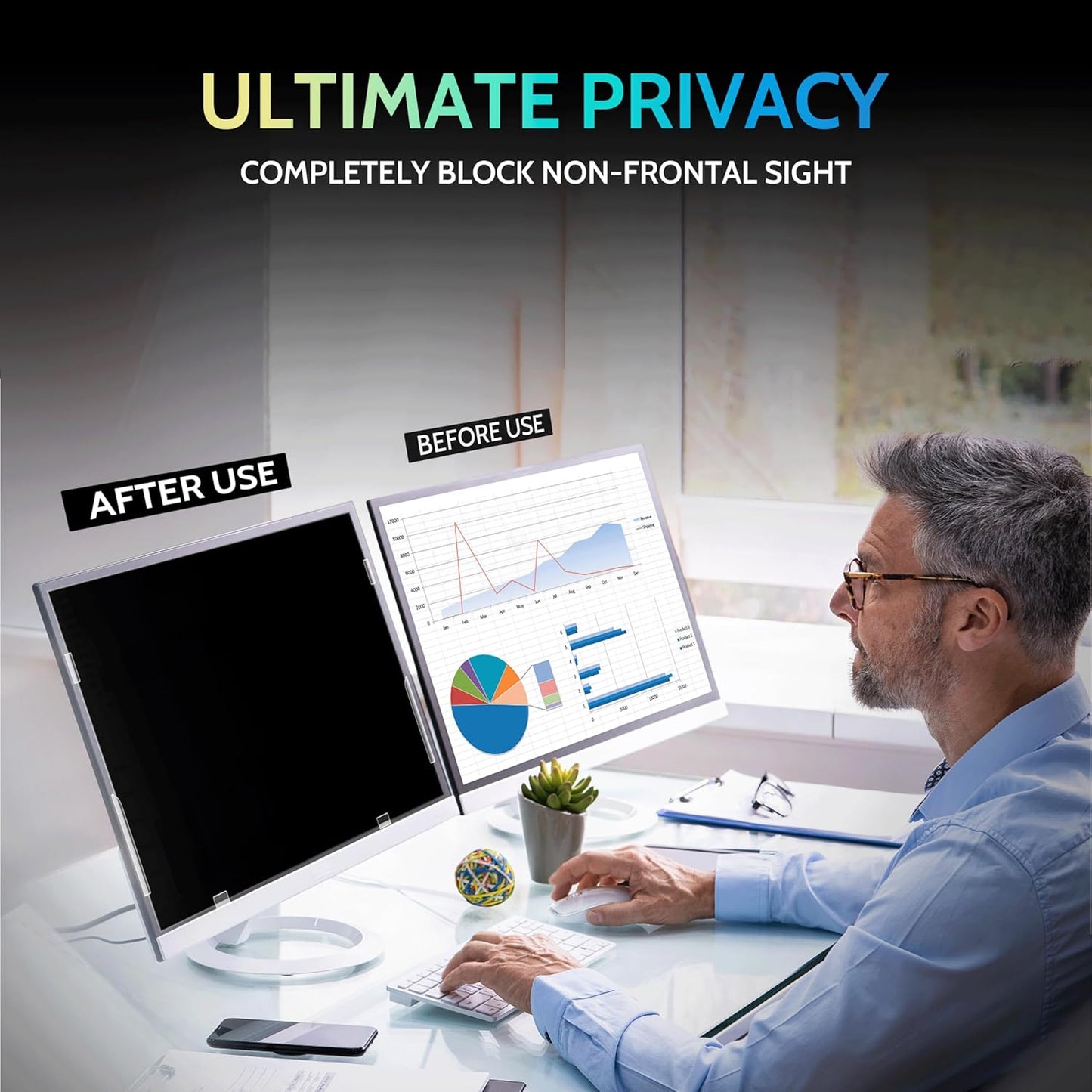 [2-Pack] 23.8 Inch Privacy Screen for Computer Monitor 16:9 Aspect Ratio, Eye Protection Anti Blue Light Glare Shield, 23.8inch Removable Black Blackout Anti Spy Desktop Security Private Filter