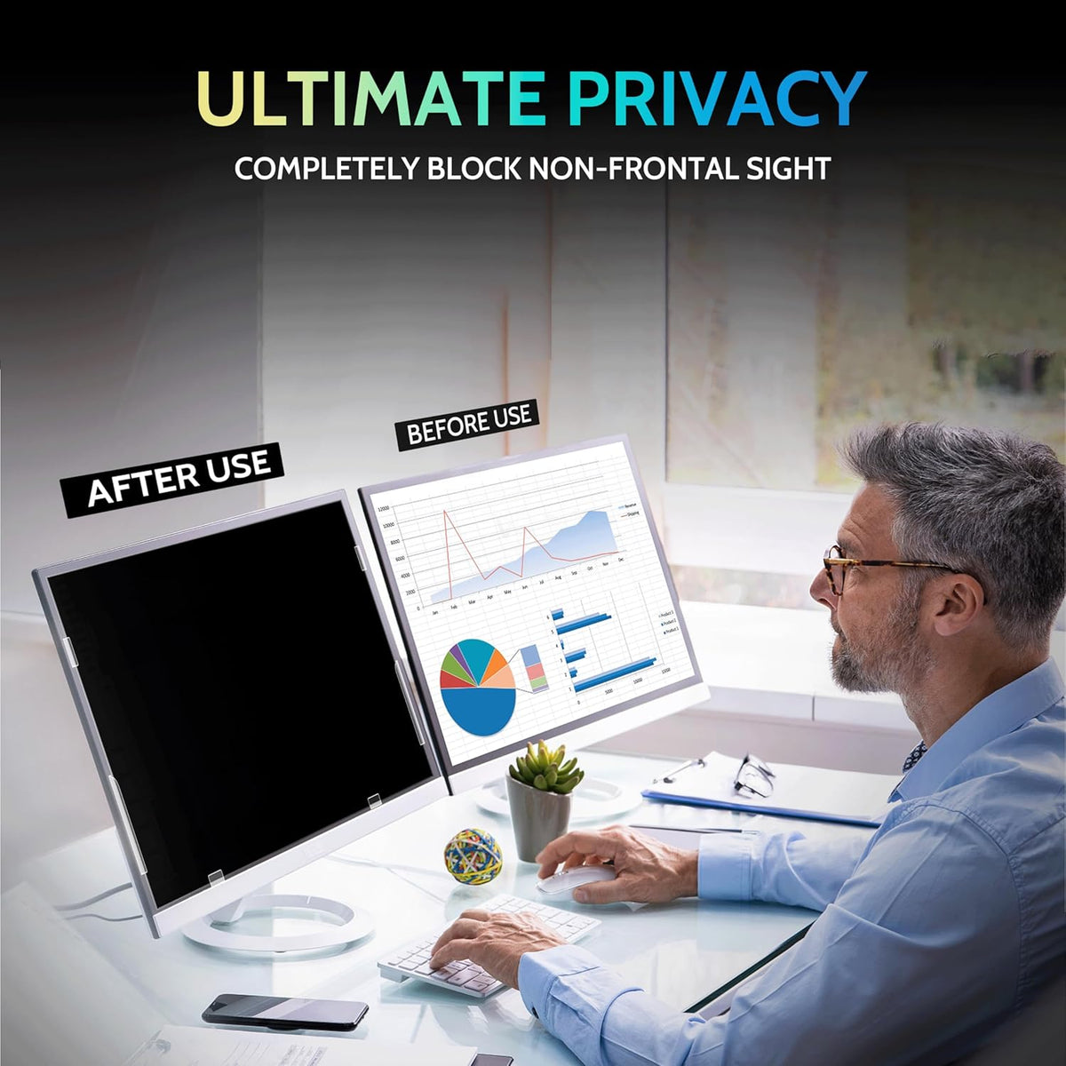 [2-Pack] 20 Inch Privacy Screen for Computer Monitor 16:9 Aspect Ratio, Eye Protection Anti Blue Light Glare Shield, 20inch Removable Black Blackout Anti Spy Desktop Security Private Filter