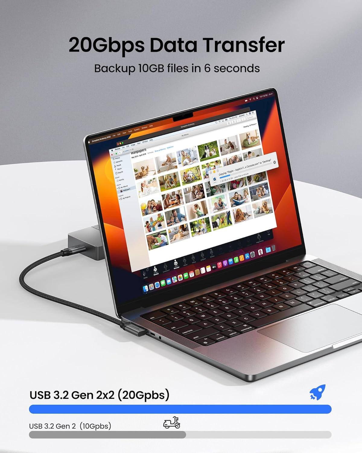 Silkland 20Gbps USB C Data Cable Right Angle, Short 1.6FT 90 Degree USB C 3.2 Gen 2x2 High Speed Data Transfer Cable, 5K/4K 60Hz Monitor Cable, 240W PD, Type C Data Compatible for SSD, Hub, Dock,eGPU