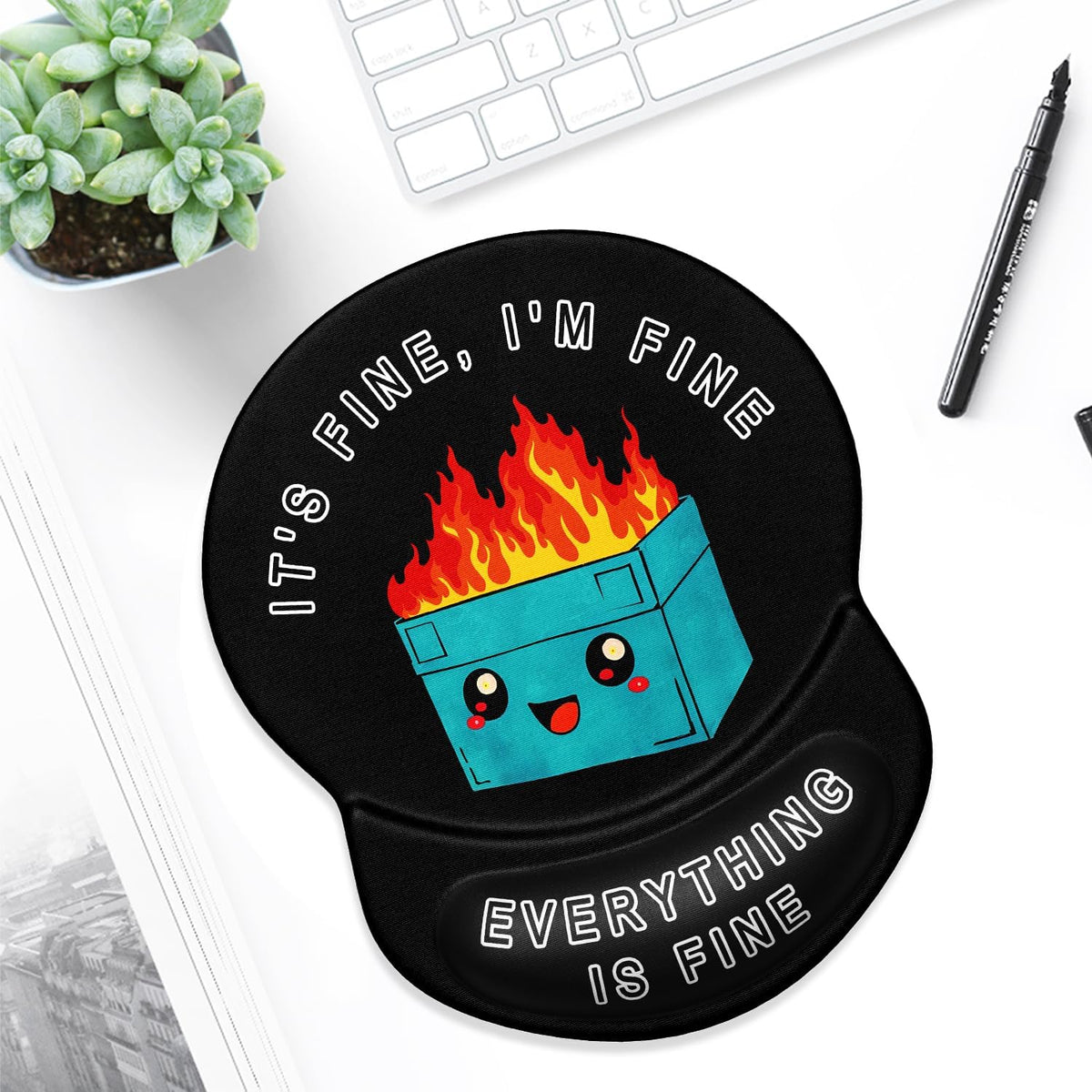 ITNRSIIET Ergonomic Mouse Pad with Gel Wrist Support Small Wrist Rest Smooth Surface Non-Slip PU Base Comfortable Office Supplies Pain Relief, 8.7 x 7.2 inches, Cute Dumpster