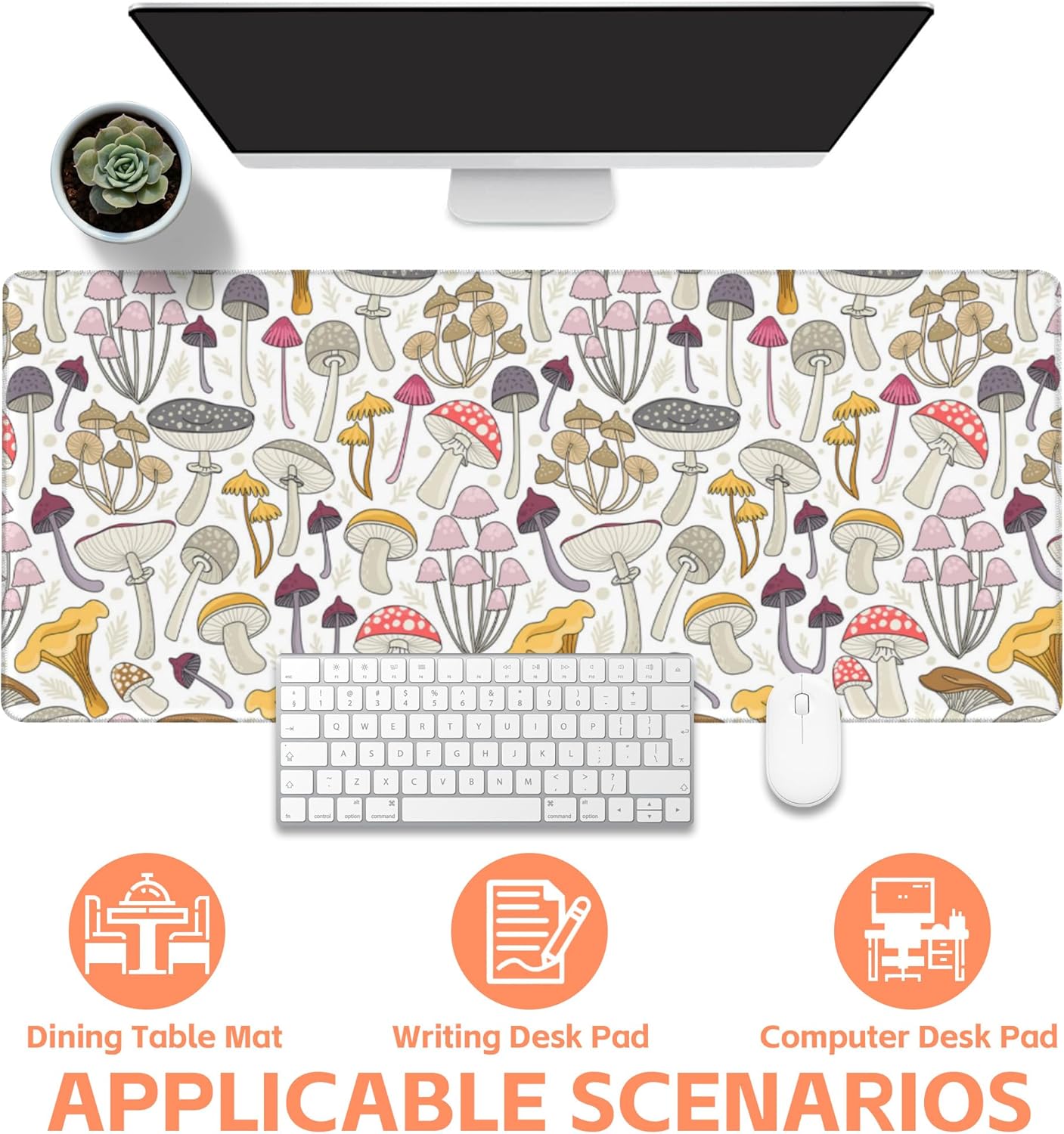 Mouse Pad Large Colorful Mushrooms Non-Slip Gaming Desk Mat with Stitched Edge Laptop Keyboard Desk Pad for Work Home Gaming (35.4 x 15.7 Inches)