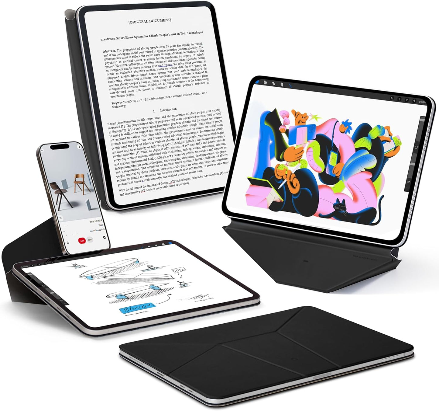 MOFT Dynamic Folio Case for iPad Air 11-inch (M3 2025 / M2 2024) & iPad Air 10.9-inch 5th 4th Generation 2022 2020, Silm Magnetic Stand Case with 20+ Viewing Angles, Auto Wake/Sleep, Jet Black