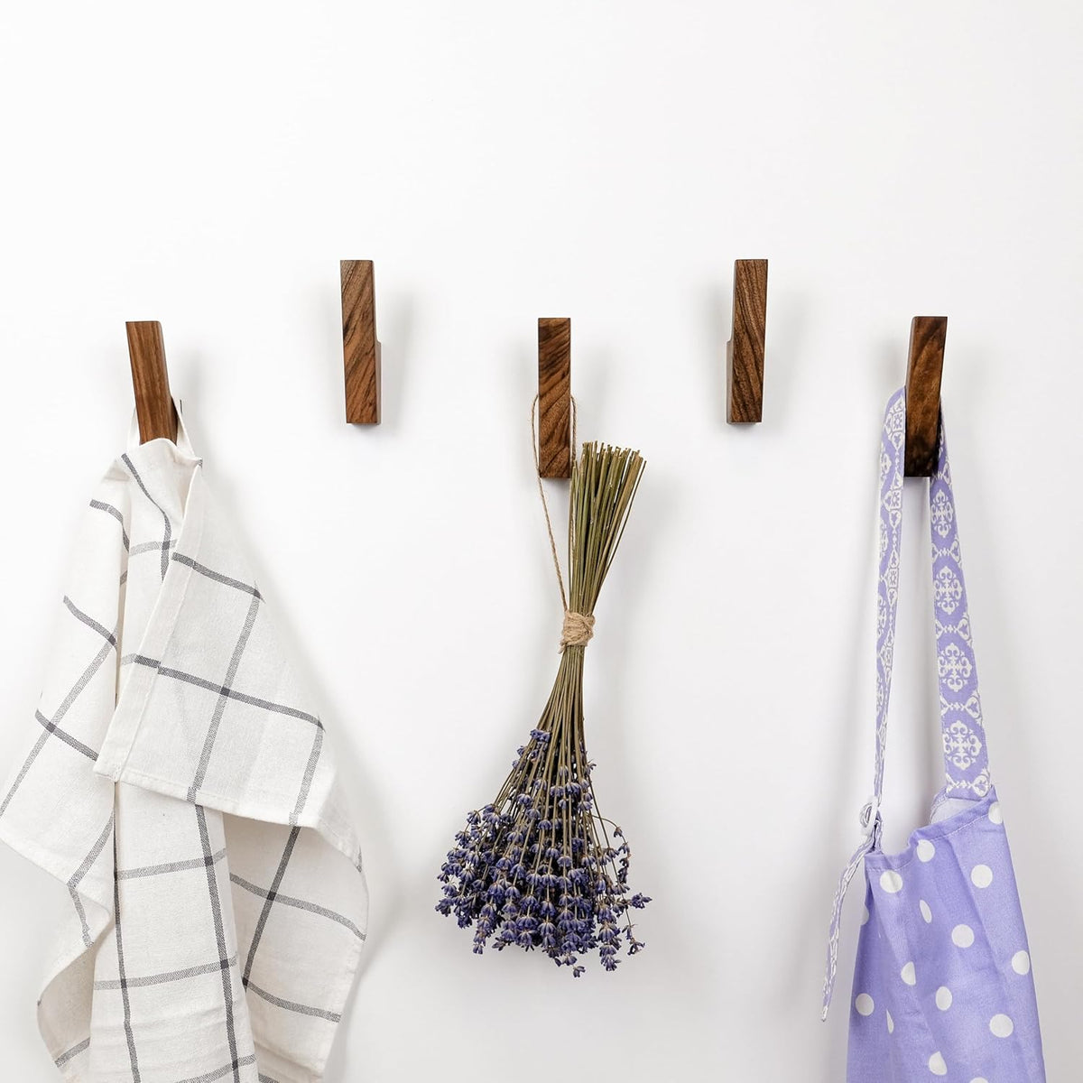 Wall Hooks - Set of 4 - Dark Walnut or Light Ash Wood Coat Hooks for Hanging Hat, Purse, Backpack, Bag, Jacket. Modern Farmhouse Decor for Wall and Practical Entryway Hooks (Walnut Wood)