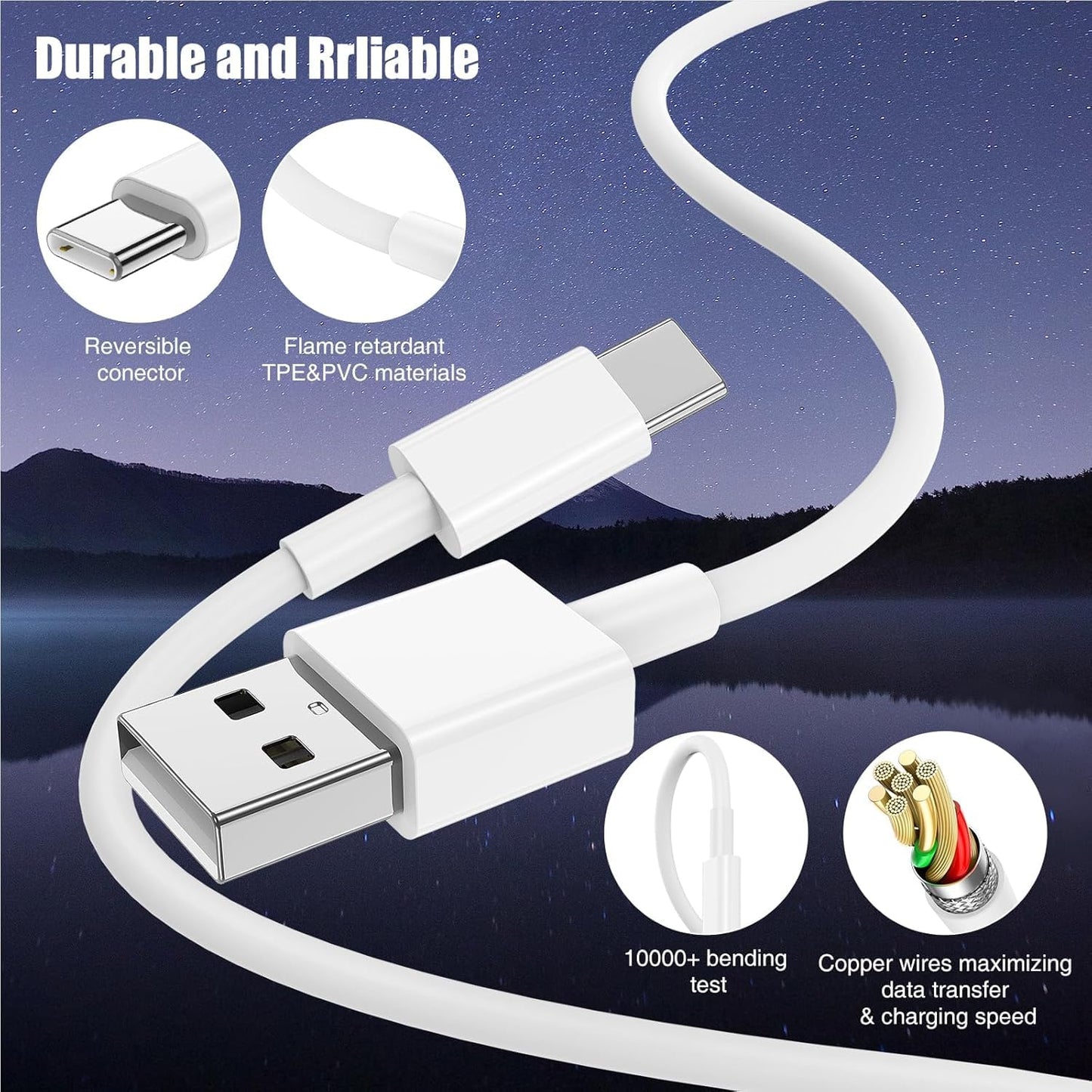 3-Pack 6FT Car Carplay Cable USB A to USB C Cable for iPhone 16 15 Pro Plus Pro Max，for iPad Pro/Air/Mini，for Samsung Galaxy S25/S24/S23，for MacBook Pro/Air and More