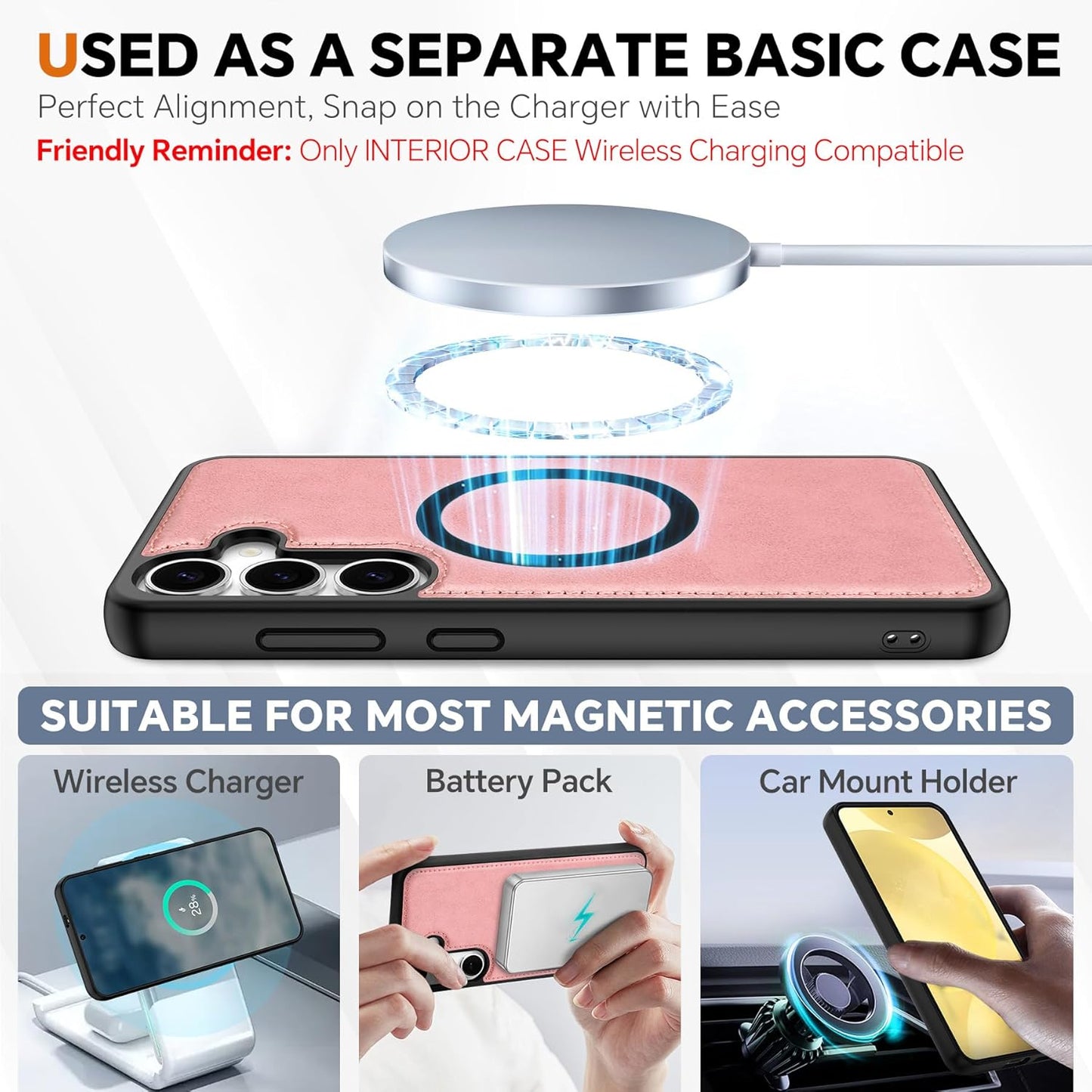 TUCCH Case for Galaxy S25 Plus, [Detachable] Wrist Strap Magnetic PU Leather Wallet Case with RFID Blocking [Wireless Charging] 4 Card Slot Stand Removable Cover for Galaxy S25 Plus 6.7", Rose Gold