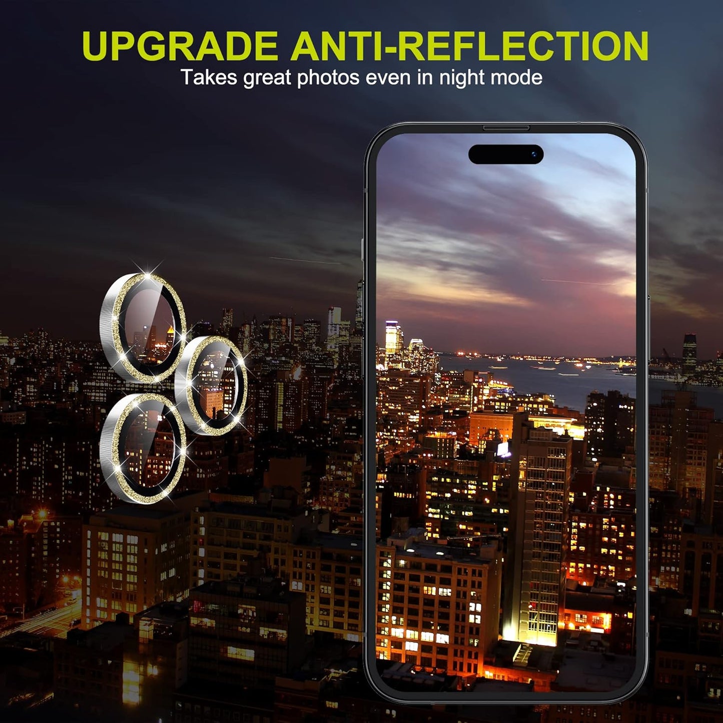 WSKEN [Gold Glitter] for iPhone 14 Pro/iPhone 14 Pro Max Camera Lens Protector,[Night Shooting Mode] HD Tempered Metal Glass Camera Screen Protector Cover Film Accessories