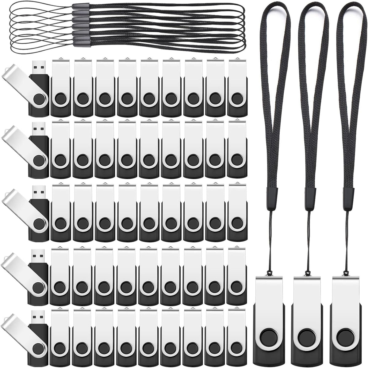 Aoriher 50 Pack USB 2.0 Flash Drives Bulk, Portable USB Thumb Drives with Lanyards, Swivel Flash Drives Thumb Drives for Office School Data Storage (128MB)