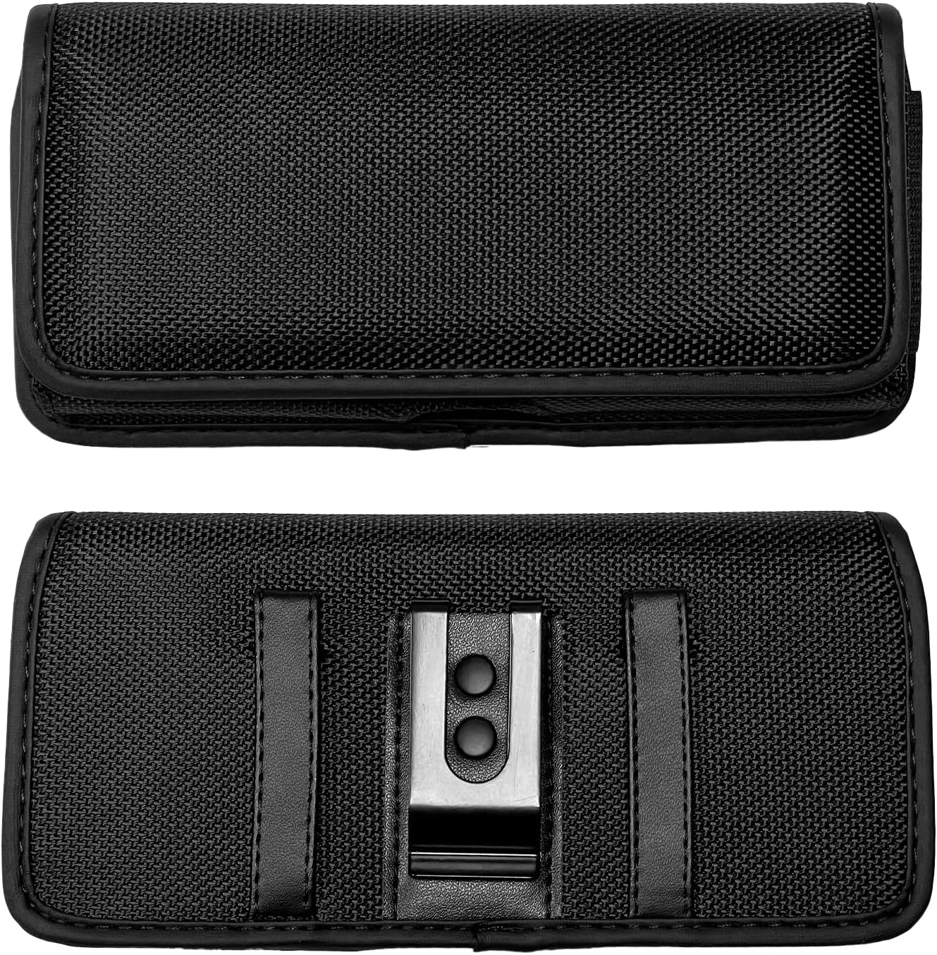 Nylon Cell Phone Holster for Cricket Vision Plus, Icon 2, Influence, Google Pixel 5a, 6, 6a, LG Harmony 4 G7 G8 K40 K22 - Horizontal Case Canvas Waist Carrying Pouch with Belt Clip/Loops, Black