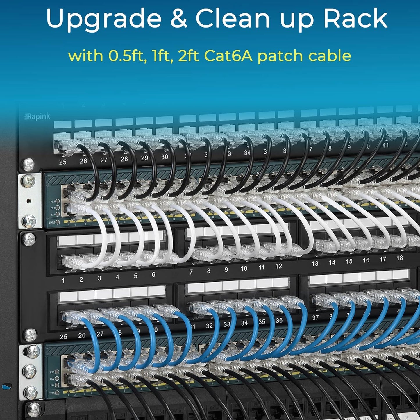 Rapink Patch Cables Cat6/ Cat6a 7ft (24 Pack) Slim, Cat6a Ethernet Patch Cable 10G Support, Snagless Cat 6 Patch Cable for Patch Panel to Switch, Flexiable Cat6 Ethernet Cable White