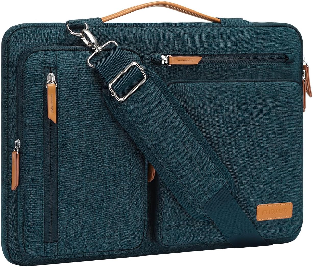 MOSISO 360 Protective Laptop Shoulder Bag,17-17.3 inch Computer Bag Compatible with MacBook, HP, Dell, Lenovo, Asus Notebook,Side Open Messenger Bag with 4 Zipper Pockets&Handle, Teal Green
