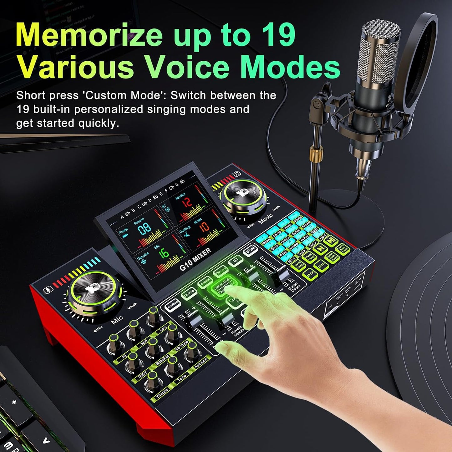 G10 podcast equipment bundled with audio mixer integrated podcast production studio, equipped with P15 microphone, used for live streaming, podcast recording PC,YouTube Recording