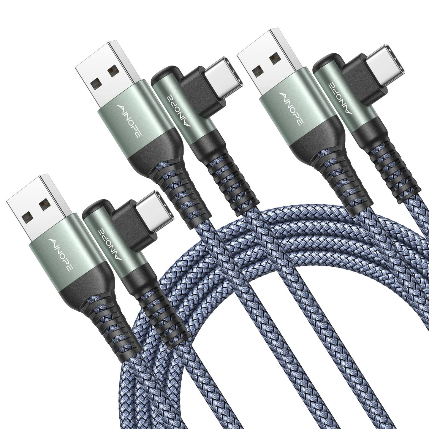 AINOPE Type C Cable [3-Pack, 6.6FT] Right Angle, 3.1A USB Type C Cable Fast Charging, Nylon Braided Type C Charging Cable Fast Charger Compatible with Samsung Galaxy S10 S9 S8 S20 Plus, Note 10 9 8