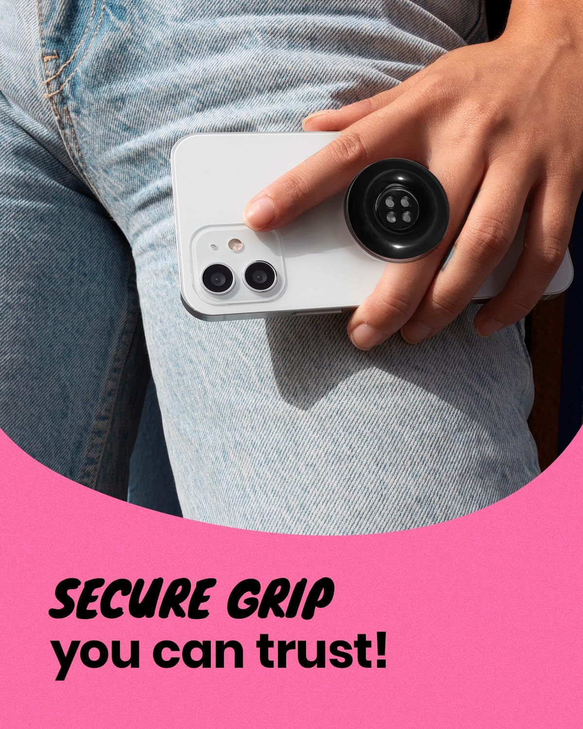 Solid Color Button Phone Grip – Minimalist Design, Durable and Lightweight, Grip and Stand for Smartphones (Black, Adhesive Type)