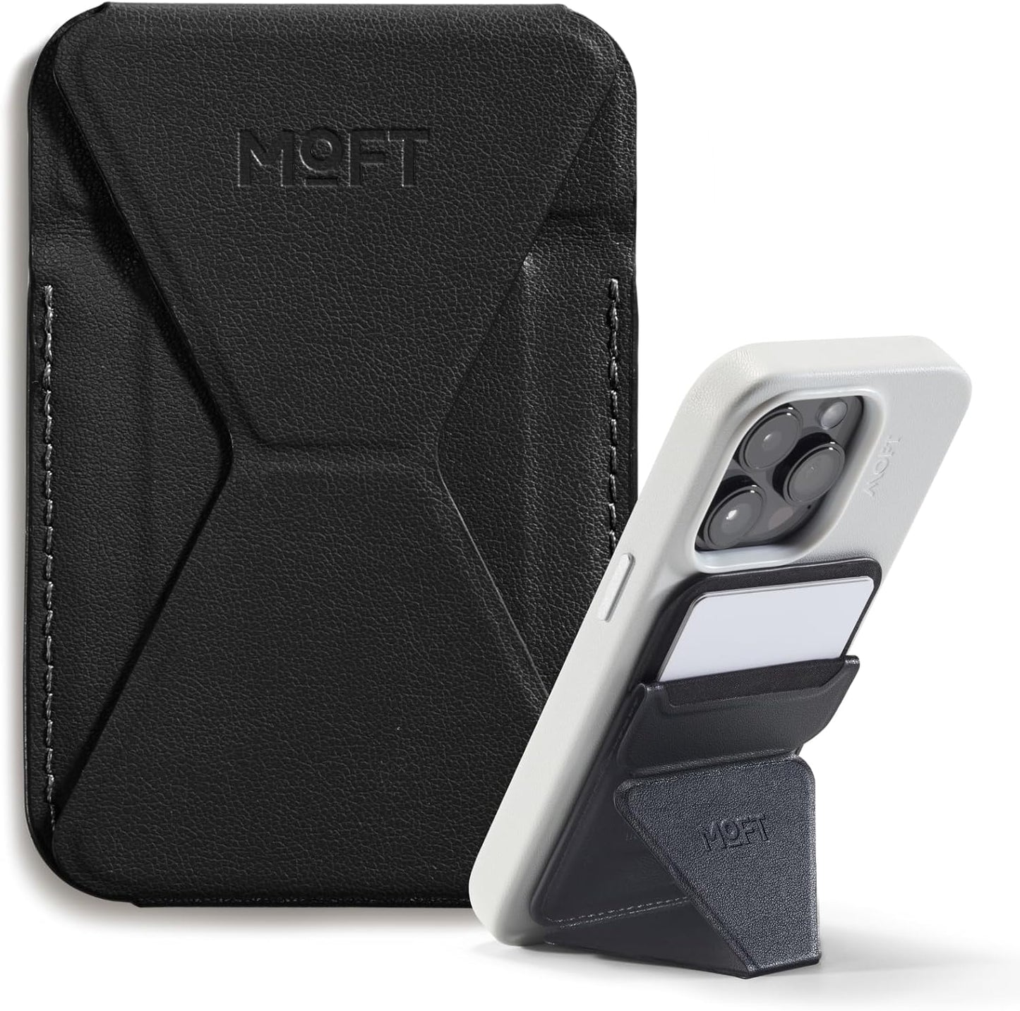 MOFT Magnetic Wallet Stand Compatible with iPhone 16/15/14/13/12 Series, Angle Adjustment & Magsafe Compatible MOVAS Phone Stand,Jet Black