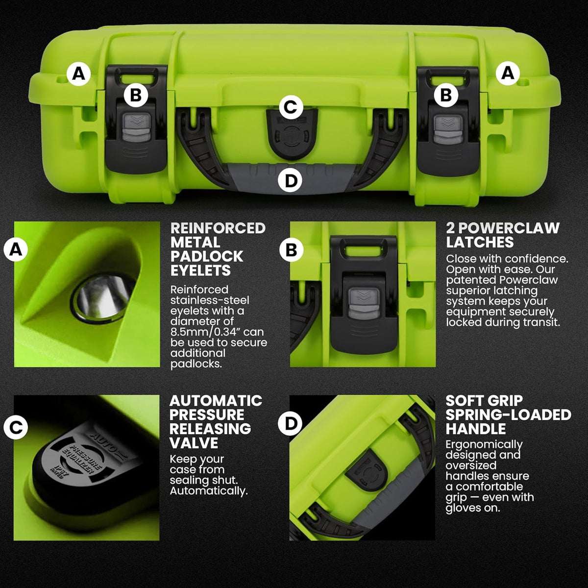 NANUK 910 Hard Case with Customizable Cubed Foam, IP67 Waterproof, Dustproof and Impact Resistant, 14.3” x 11.1” x 4.7”, Rugged Construction for Ultimate Protection, Made in Canada – Lime
