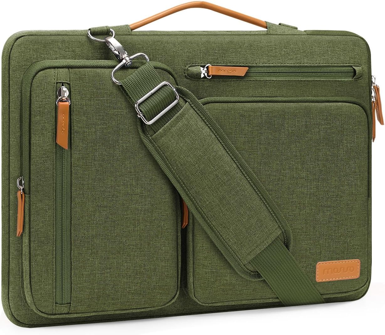 MOSISO 360 Protective Laptop Shoulder Bag,15-15.6 inch Computer Bags Compatible with MacBook Pro 16 inch, HP, Dell, Lenovo, Asus Notebook,Side Open Messenger Bag with 4 Zipper Pockets, Olive Green