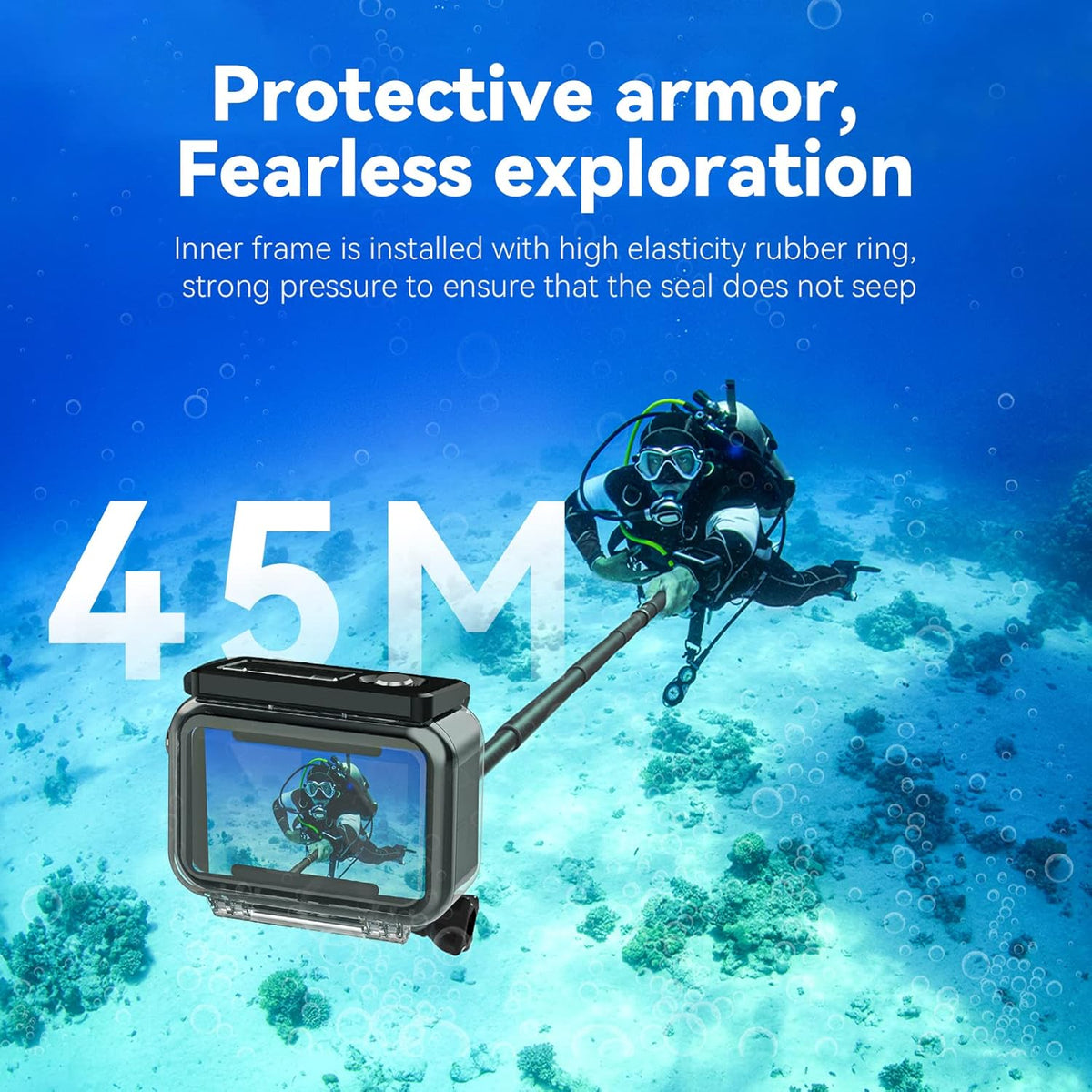 TELESIN Waterproof Case for DJI Action 5 Pro Action 4/3 Camera, with Anti-Fog Underwater Housing Shell Cage Supports 45M/148FT Deep Diving Scuba Snorkeling Swimming with Quick Release Screw