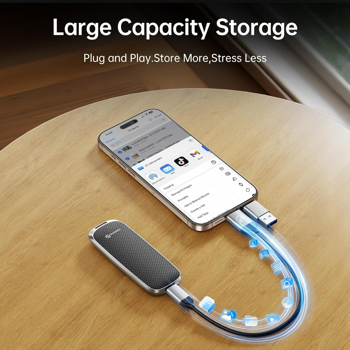 PHIXERO P10PRO External NVMe SSD 1TB, Up to 1050MB/s, USB 3.2 Gen2, Includes 2-in-1 USB C Cable, Portable Hard Drive for iPhone 15+/Android/Windows/Mac, Black