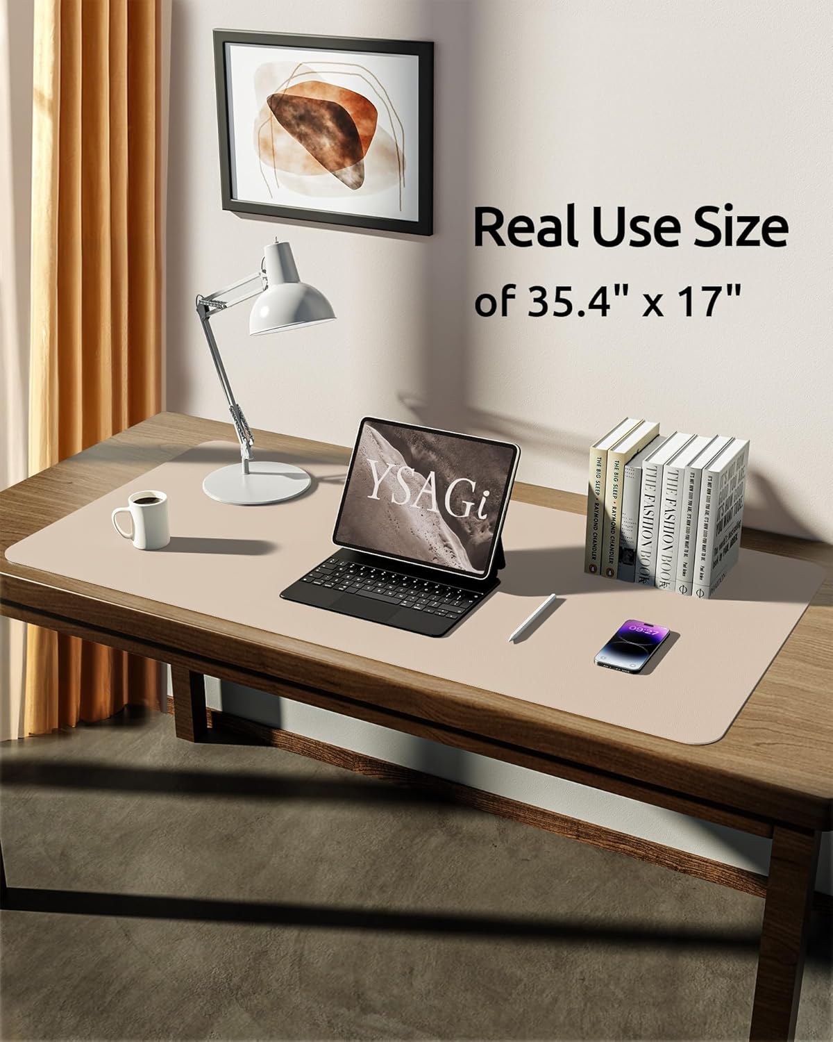 YSAGi Leather Desk Protector, Office Mat, Large Mouse Mat, Non-Slip PU Leather Blotter, Laptop Desk, Waterproof Writing Pad for Office and Home (Eggshell, 35.4" x 17")