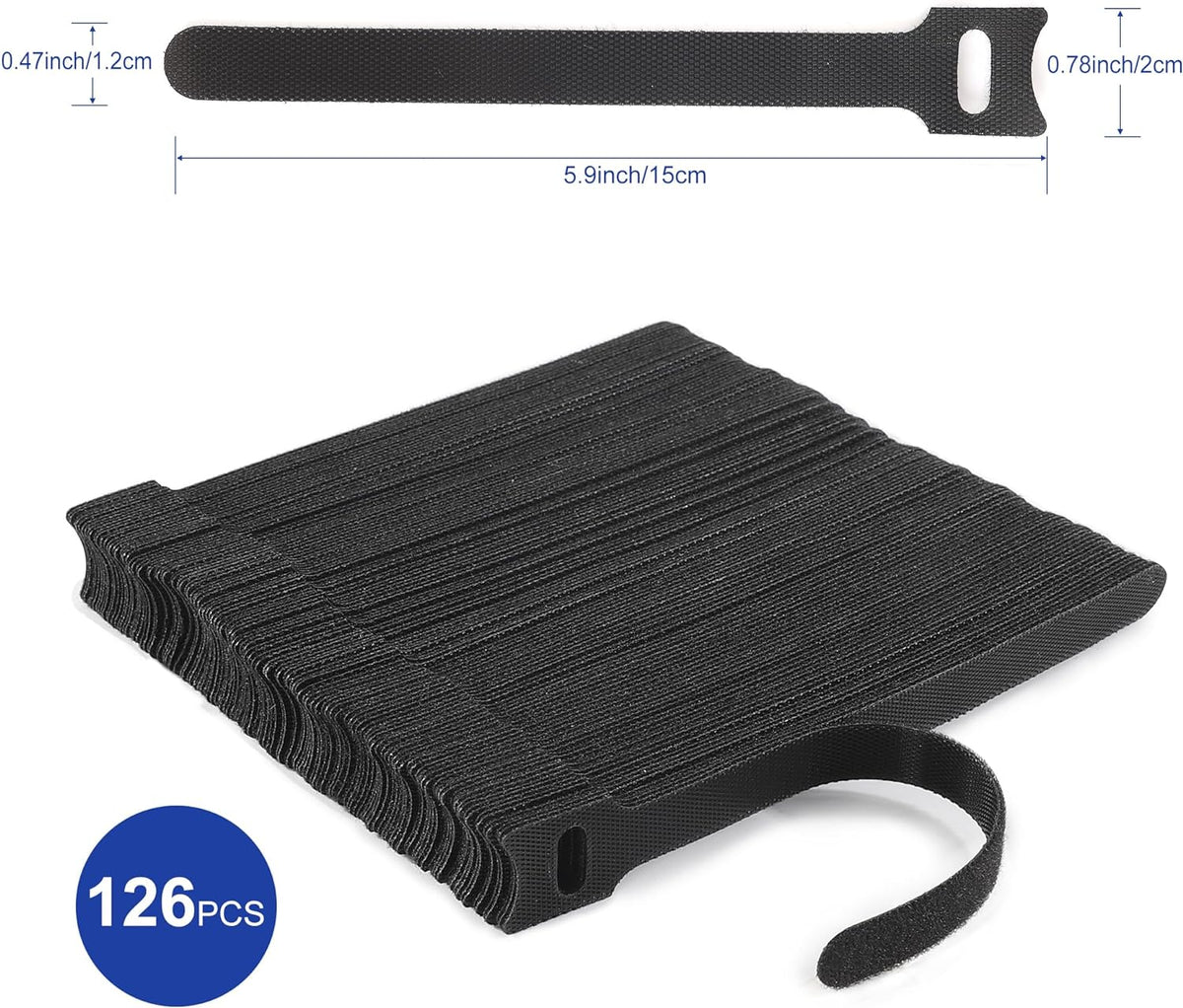 Reusable Cable Ties, 126 PCS 6 Inches Adjustable Cord Straps Wire Organizer Cord Wrap and Hook Loop Cable Management