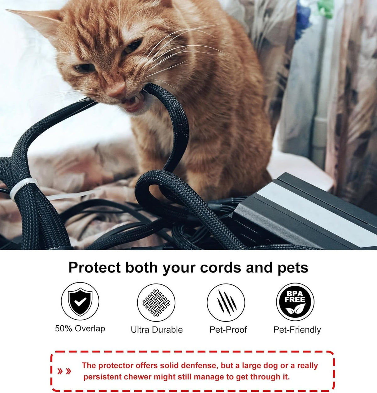 Secbolt Cord Protectors from Pets No Chew, 10ft - 3/8 inch Ultra Durable Cord Covers for Pets, Bite-Resistant Cable and Wire Protector for Cats, Dogs, Rabbits - Black