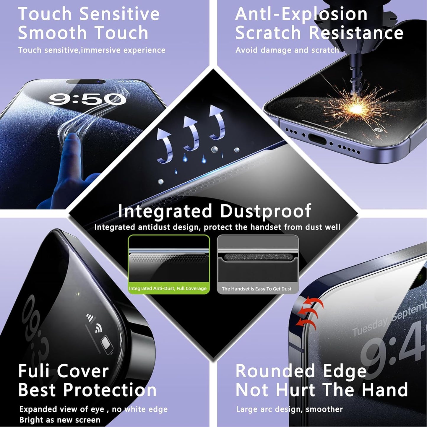 2 Pack Anti Blue Light Matte Screen Protector for iPhone 16 and iPhone 15 and iPhone 14 Pro 6.1-Inch Auto Dust Removal, No Bubbles, Tempered Glass Film, Easy Installation