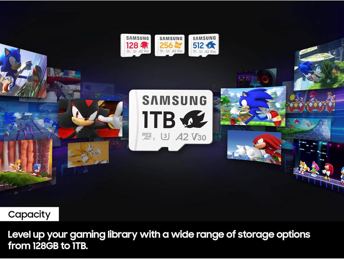 Samsung PRO Plus Sonic The Hedgehog + Adapter, 128GB microSDXC, Up-to 180MB/s, Full HD & 4K UHD, UHS-I, C10, U3, V30, A2, for Nintendo-Switch, Steam Deck, GoPRO, DJI Drone, Tablets (MB-MD128SA/LC1)