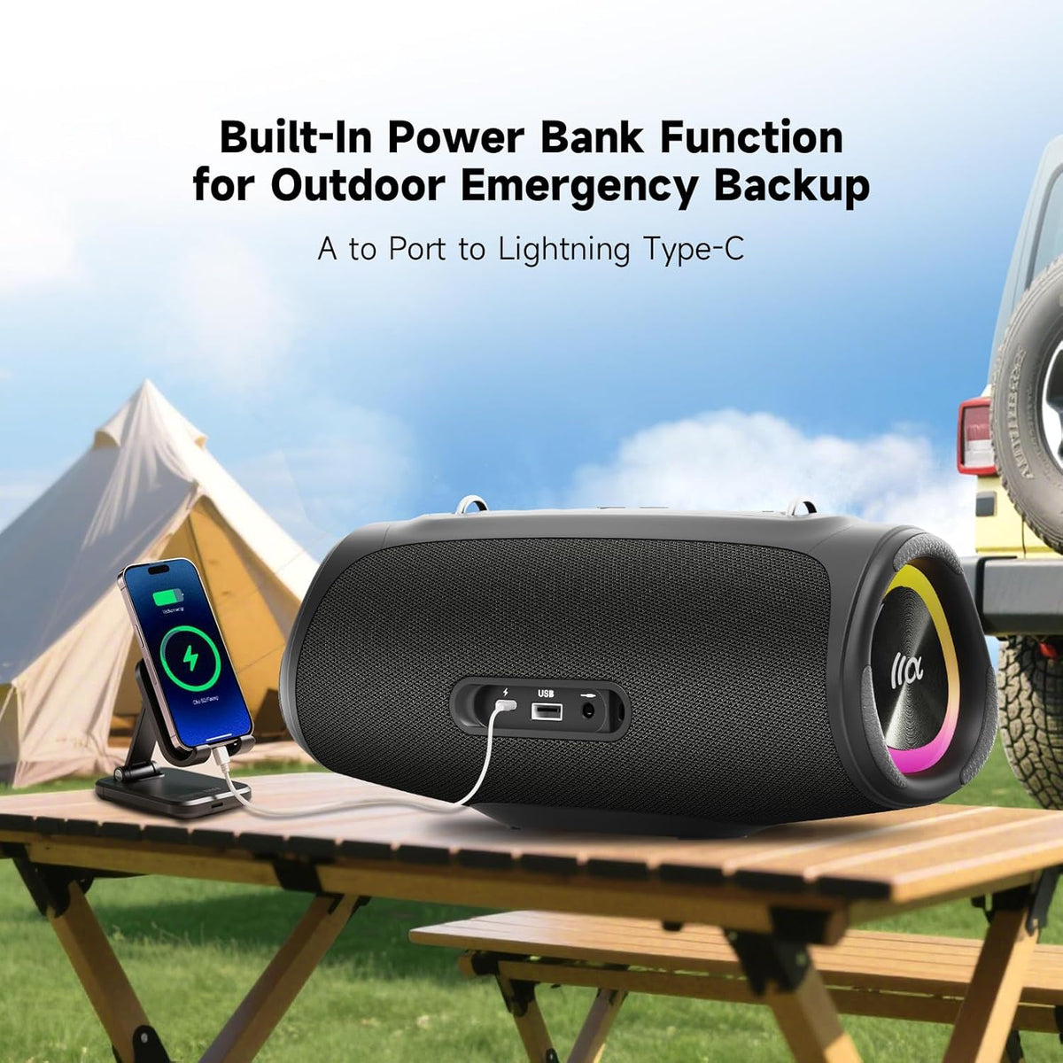 Portable Loud Bluetooth Speaker, 60W Large Subwoofer Wireless Bluetooth 5.3 with Powerbank USB Charge Out,Waterproof IPX7,Rugged Outdoor Boombox for Party,Beach,Golf Life,Pool, Shower,Bike Use