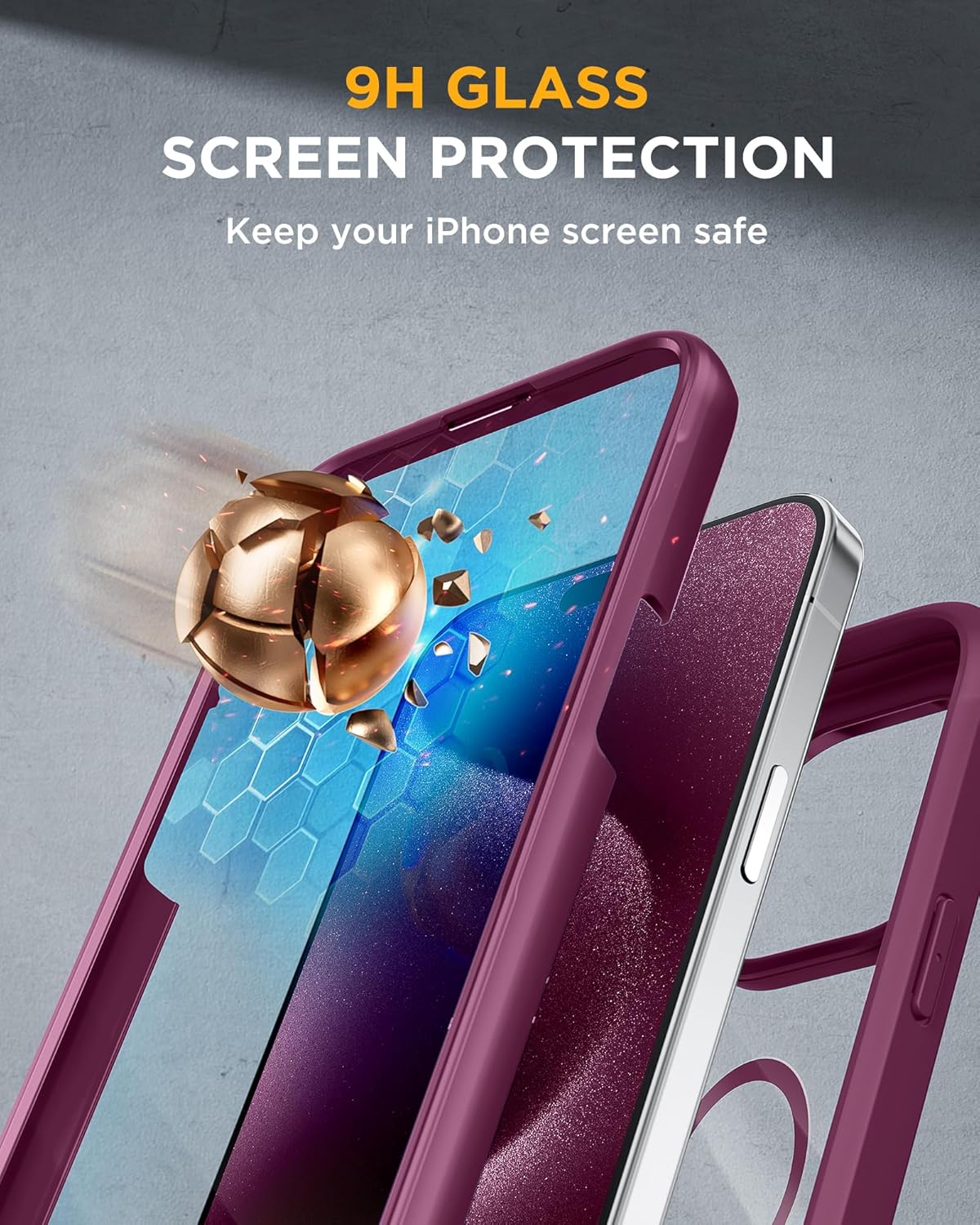 Miracase Magnetic for iPhone 12 Pro Max Case [Compatible with MagSafe] Full-Body Phone case with Built-in Glass Screen Protector& Camera Protector, Military Drop Proof 12 Pro Max Cover, Wine Red