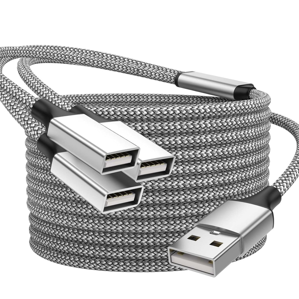 6.6FT USB Splitter, USB A Male to 3 Female Extension Cable Support Charging and Data Transfer for Printer/Keyboard/Flash Drive/PlayStation/Laptop/LED Etc(Silver)