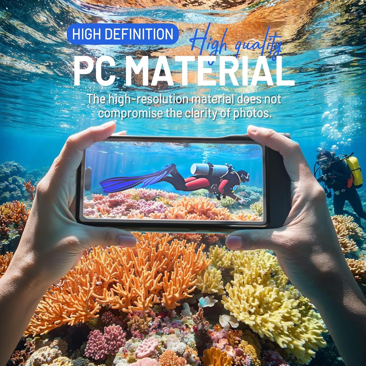 Large Floating Waterproof Phone Case with Lanyard for Snorkeling & Diving - Underwater Phone Pouch Compatible with i-Phone 16/15/14 Pro Max, Galaxy All Series, Beach and Pool Water Park (Grass Blue)