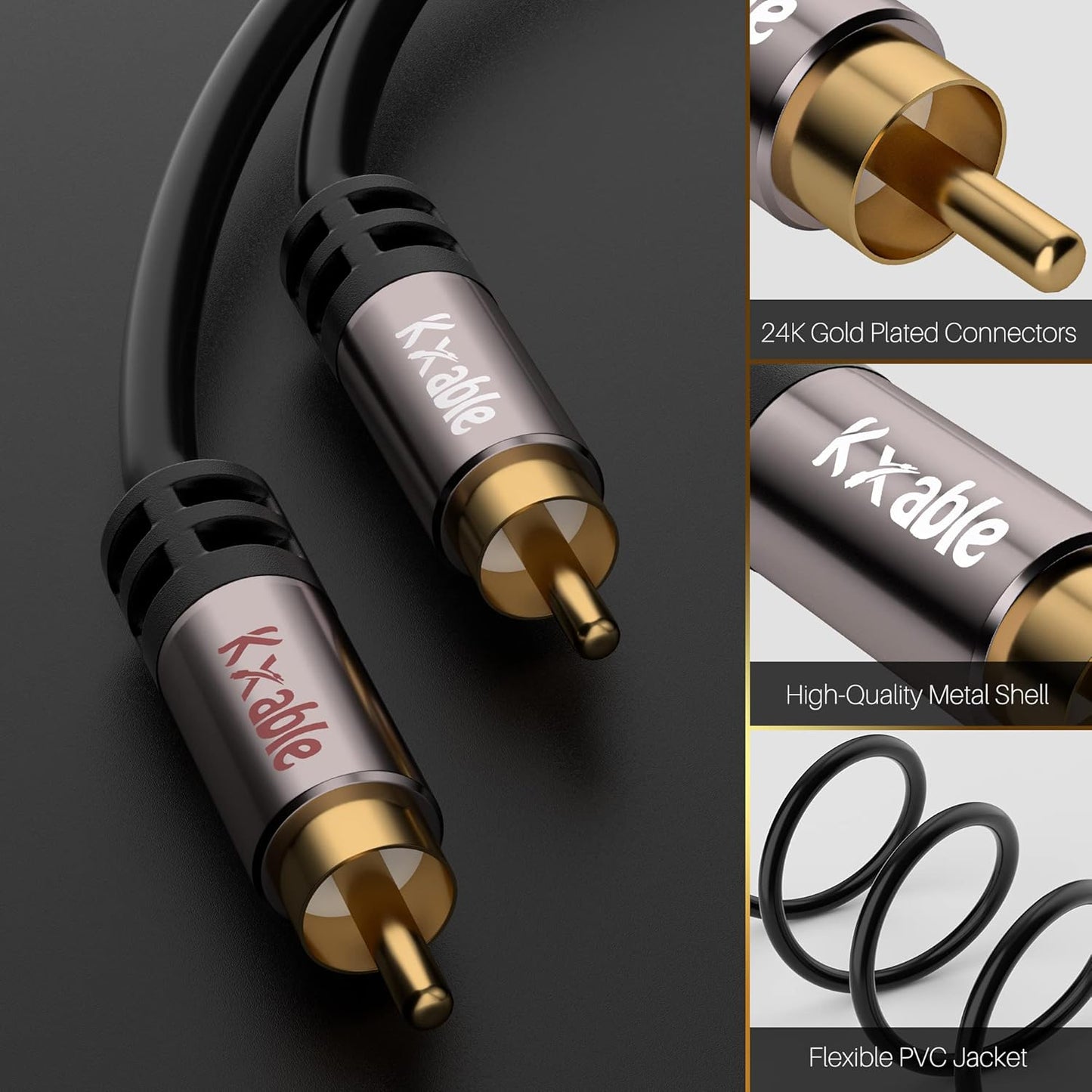 RCA Cable 150FT, 2RCA Male to 2RCA Male Stereo Audio Cable,【Oxygen-Free Copper, Hi-Fi Sound, Double Shielded】 2 RCA Car Audio Subwoofer Cord for Home Theater, HDTV, Amplifier, Hi-Fi System, Speaker