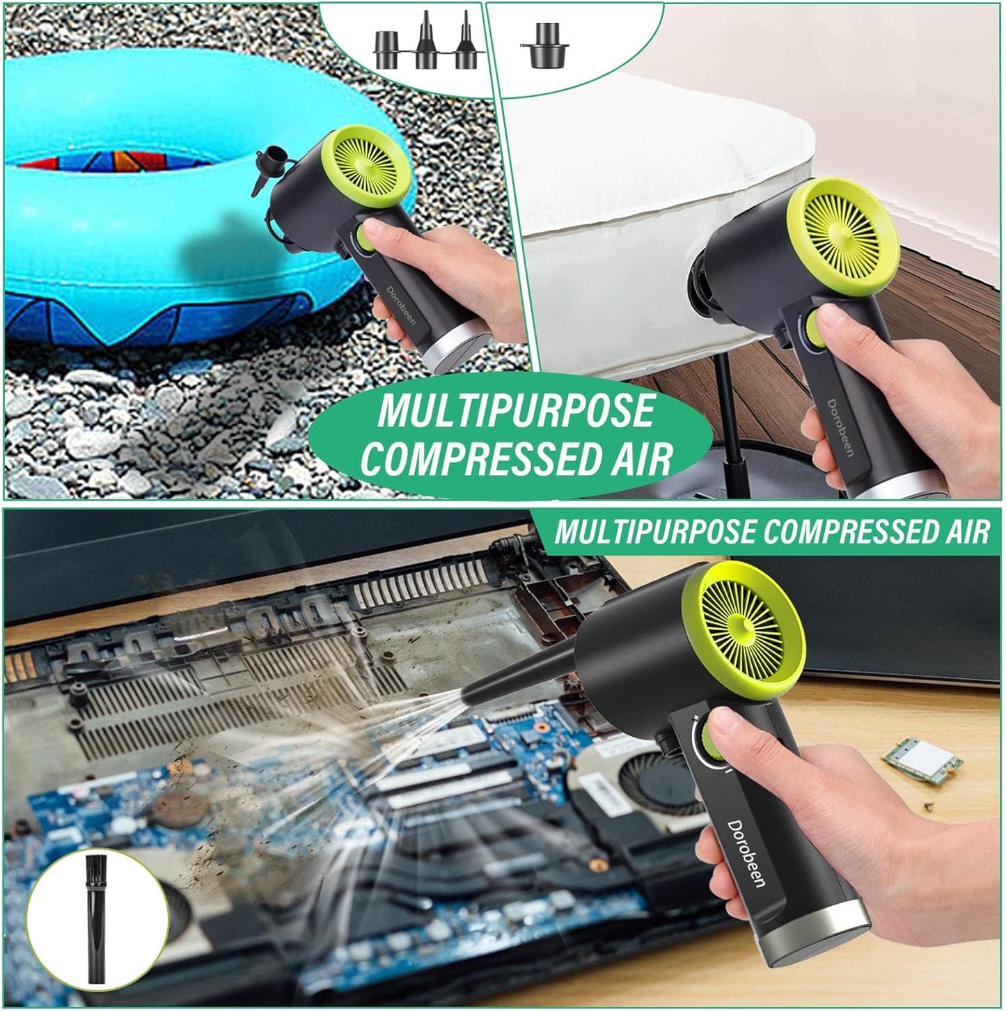 DOROBEEN Compressed Air Duster, Cordless Handheld Air Blower, Stepless Speed, 41000RPM, Portable Rechargeable Built-in Battery, Electric Air Duster for Computer Keyboard Electronics Cleaning