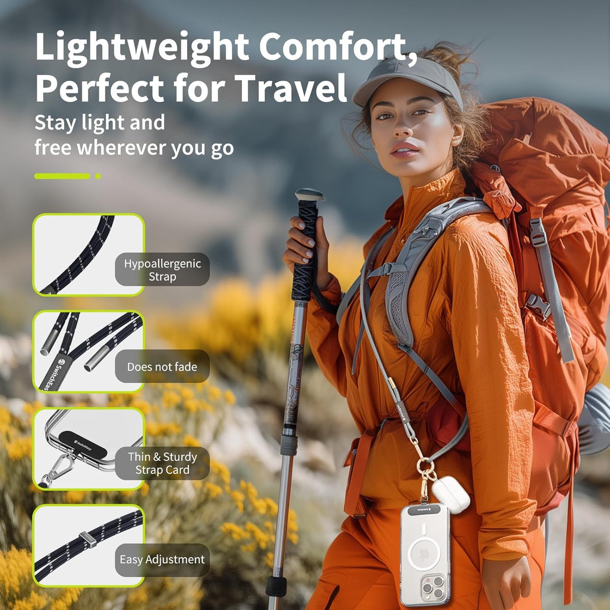 SWITCHEASY 6mm Adjustable Crossbody Phone Strap Compatible with Most Phones, Anti-Thefth & Ant-Drop, Hands Free for Phone Lanyard Crossbody with Strap Card Phone Tether Tab - EasyStrap (Peach Beige)