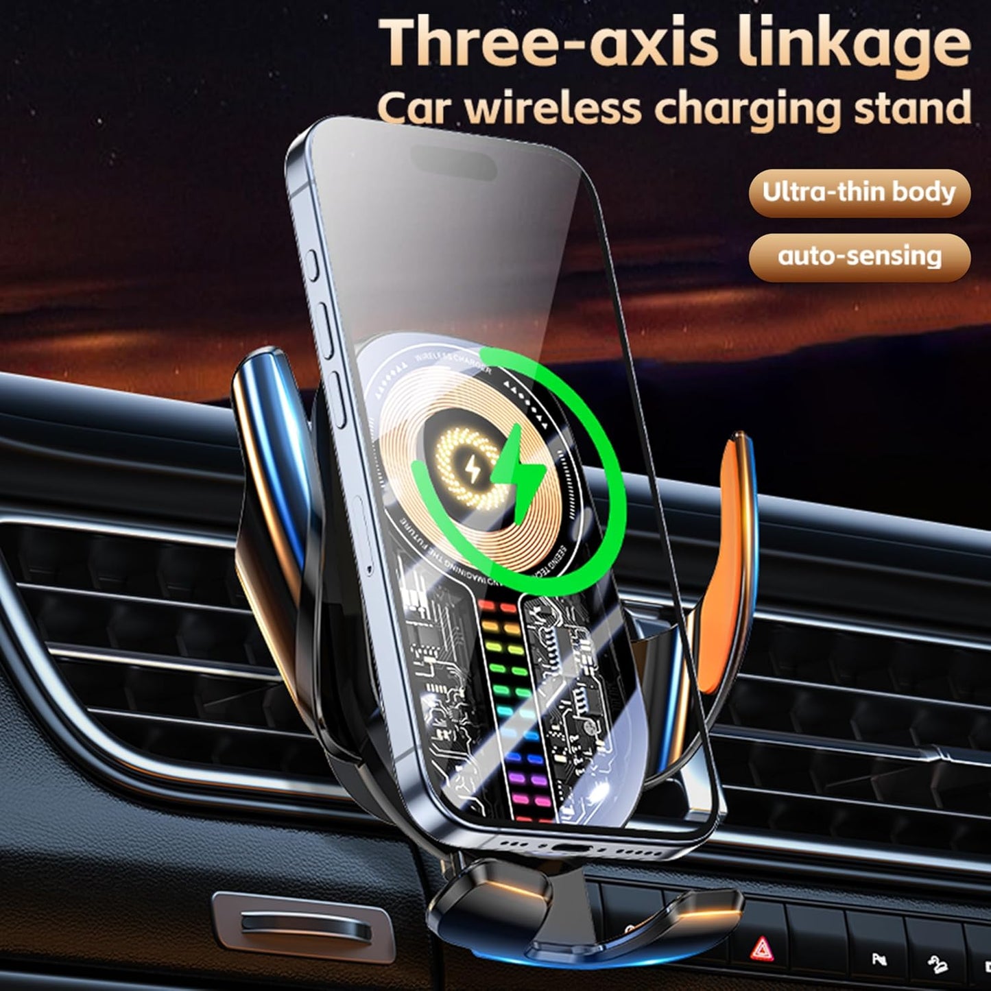 Wireless Car Charger, Cell Phone Car Mount 15W Fast Charging Auto Clamping for Car Vent Phone Holder Charger for iPhone 16 15 14 13 12 11 Pro Max, Glaxy S24 Ultra, LG, Google