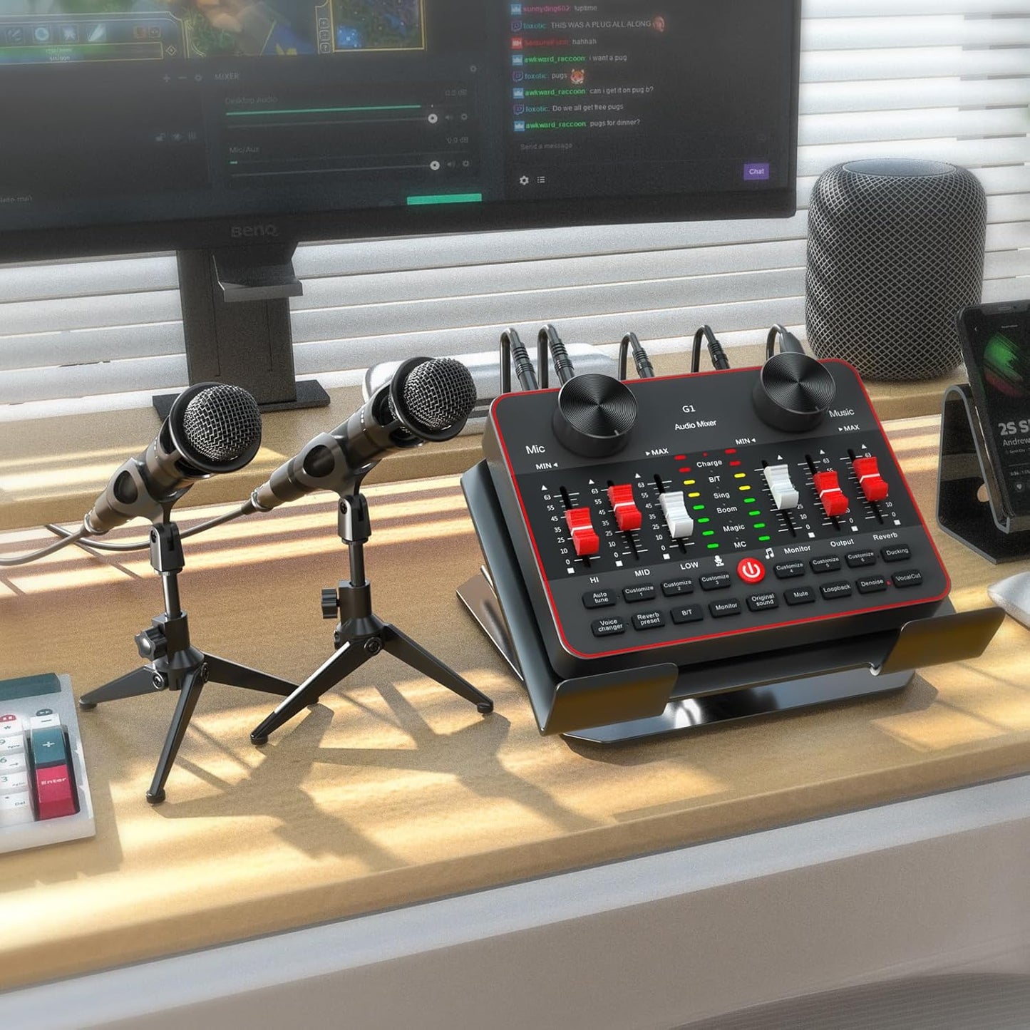 Podcast Equipment Bundle for 2 Mic Tiktok Video Content Creator Kit, Audio Interface DJ Mixer Sound Card/Board Condenser Microphone for Studio Smartphone/PC/Laptop Broadcast Recording/Live Stream