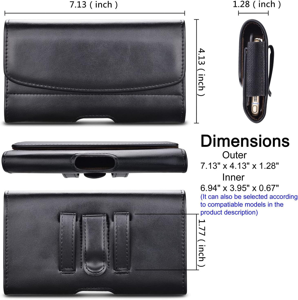 Phone Holster for iPhone 16 15 14 Pro Max 13 12 11 XR X XS SE 8 Plus 7 Plus 6s 6 Nylon Cell Phone Pouch Belt Holder Carrying Case with Belt Clip Loops,Black