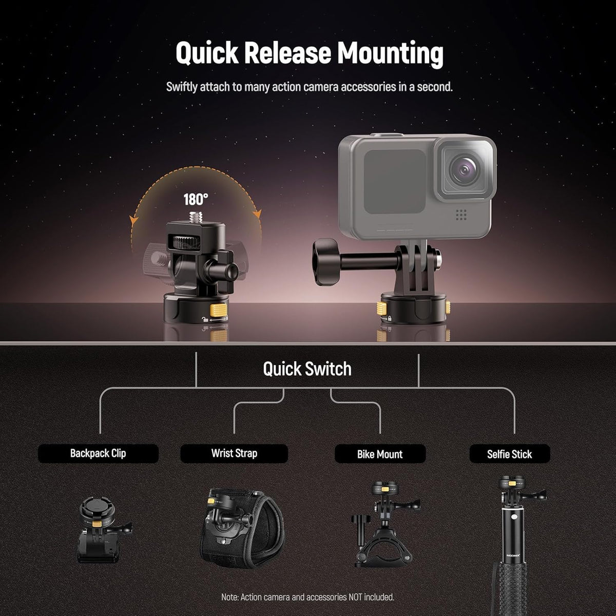 Neewer 6 in 1 Action Camera Mount Kit, Compatible with Hero 13 12 11 Max DJI Osmo Action Insta360, Metal Magnetic Quick Release Mount with 1/4" Thread & Folding Fingers for POV Shots, GP-23