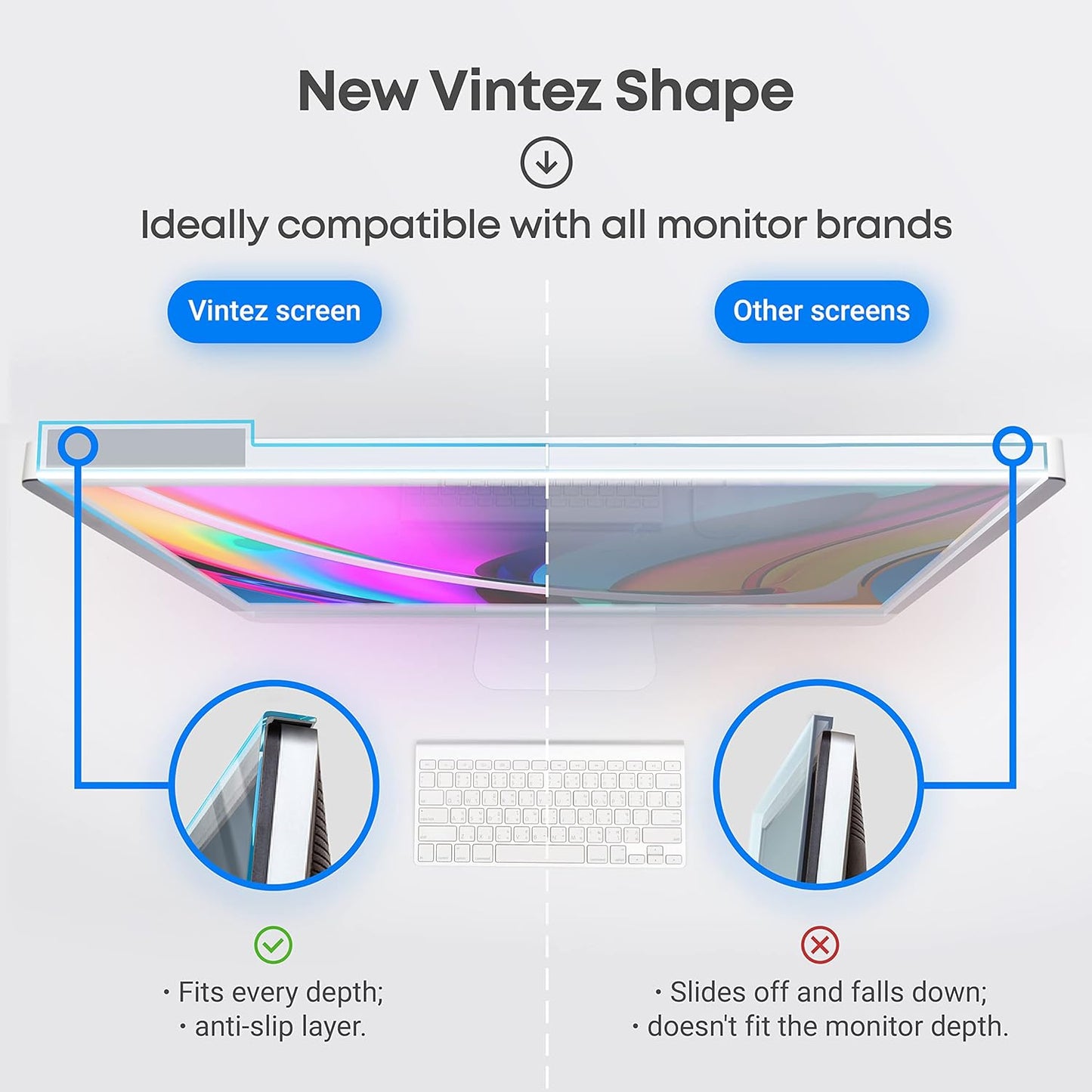VINTEZ Blue Light Screen Protector for 24 Inch Computer Monitor and Laptop – Anti-UV Blue Light Blocking Film for Desktop PC, Eye Protection Filter, 21.2" x 12.6", 2 Pack